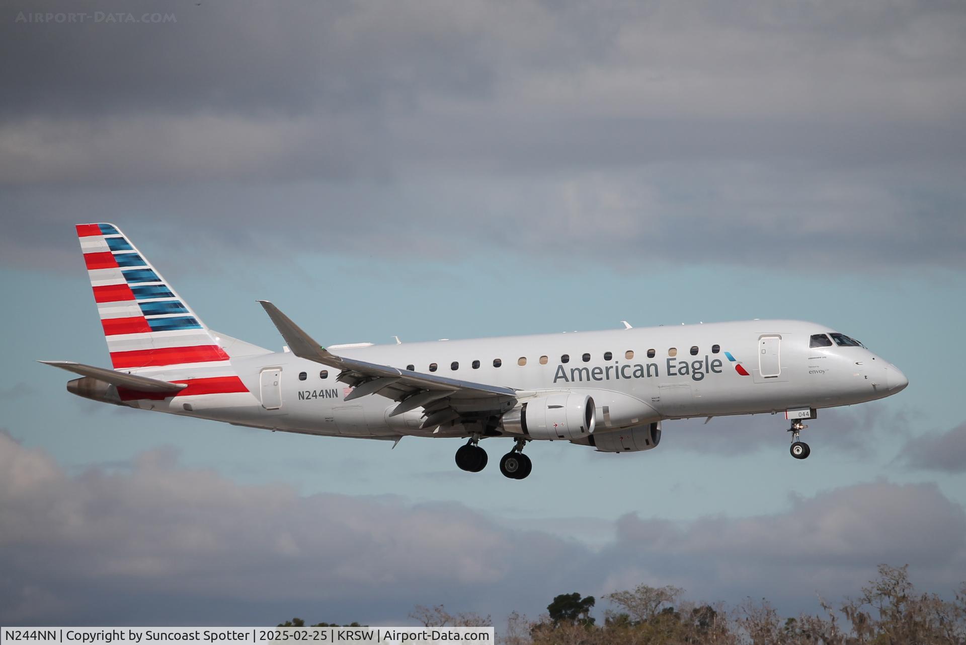 N244NN, 2016 Embraer 175LR (ERJ-170-200LR) C/N 17000609, American Flight 4080 operated by Envoy arrives at Southwest Florida International Airport following flight from Reagan National Airport