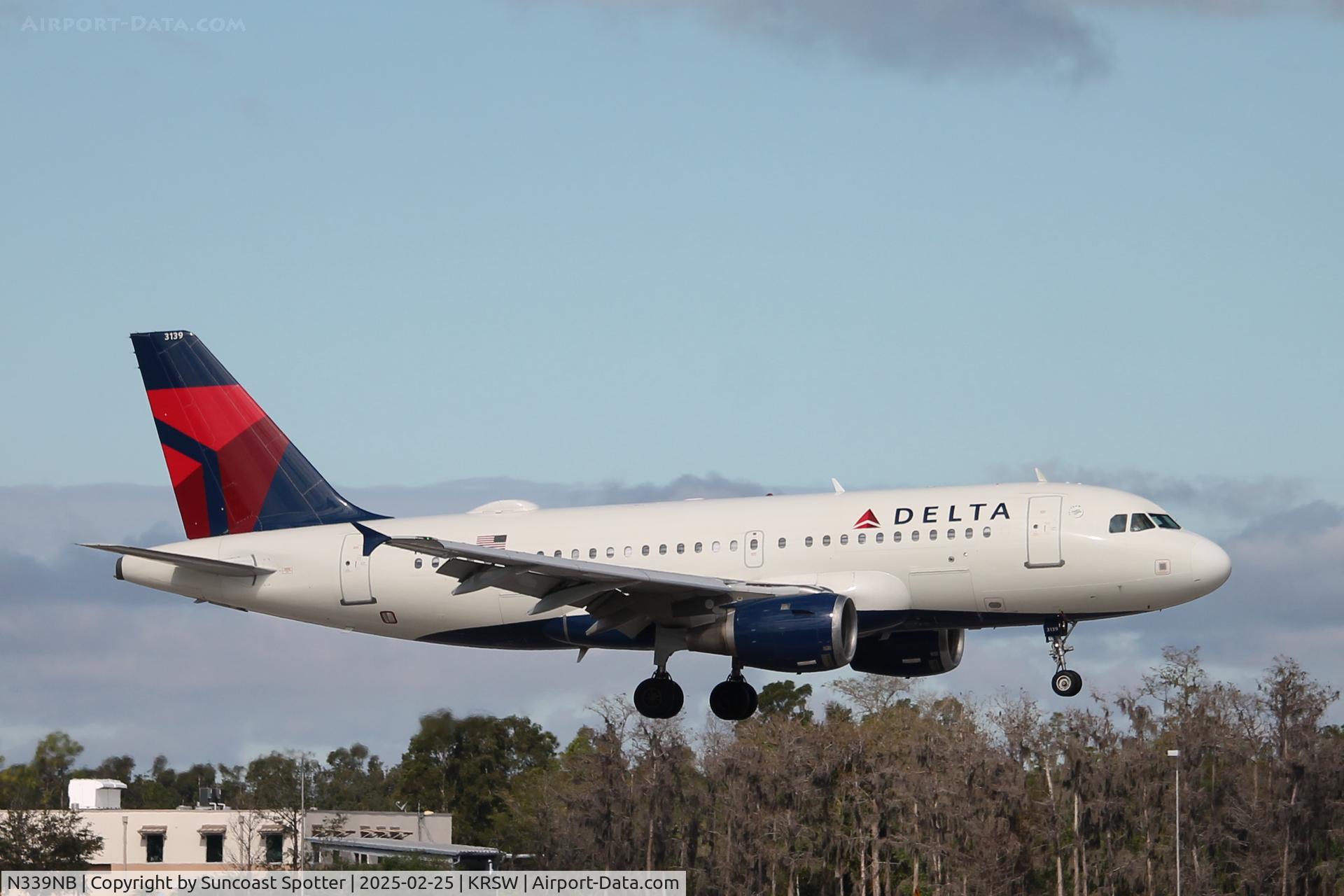 N339NB, 2002 Airbus A319-114 C/N 1709, Delta Flight 2320 arrives at Southwest Florida International Airport following flight from John F Kennedy International Airport