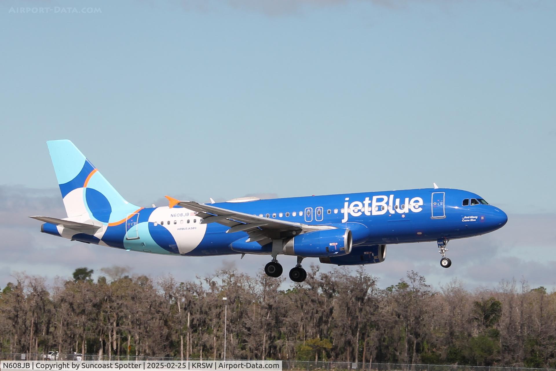 N608JB, 2005 Airbus A320-232 C/N 2415, JetBlue Flight 1529 arrives at Southwest Florida International Airport following flight from John F Kennedy International Airport