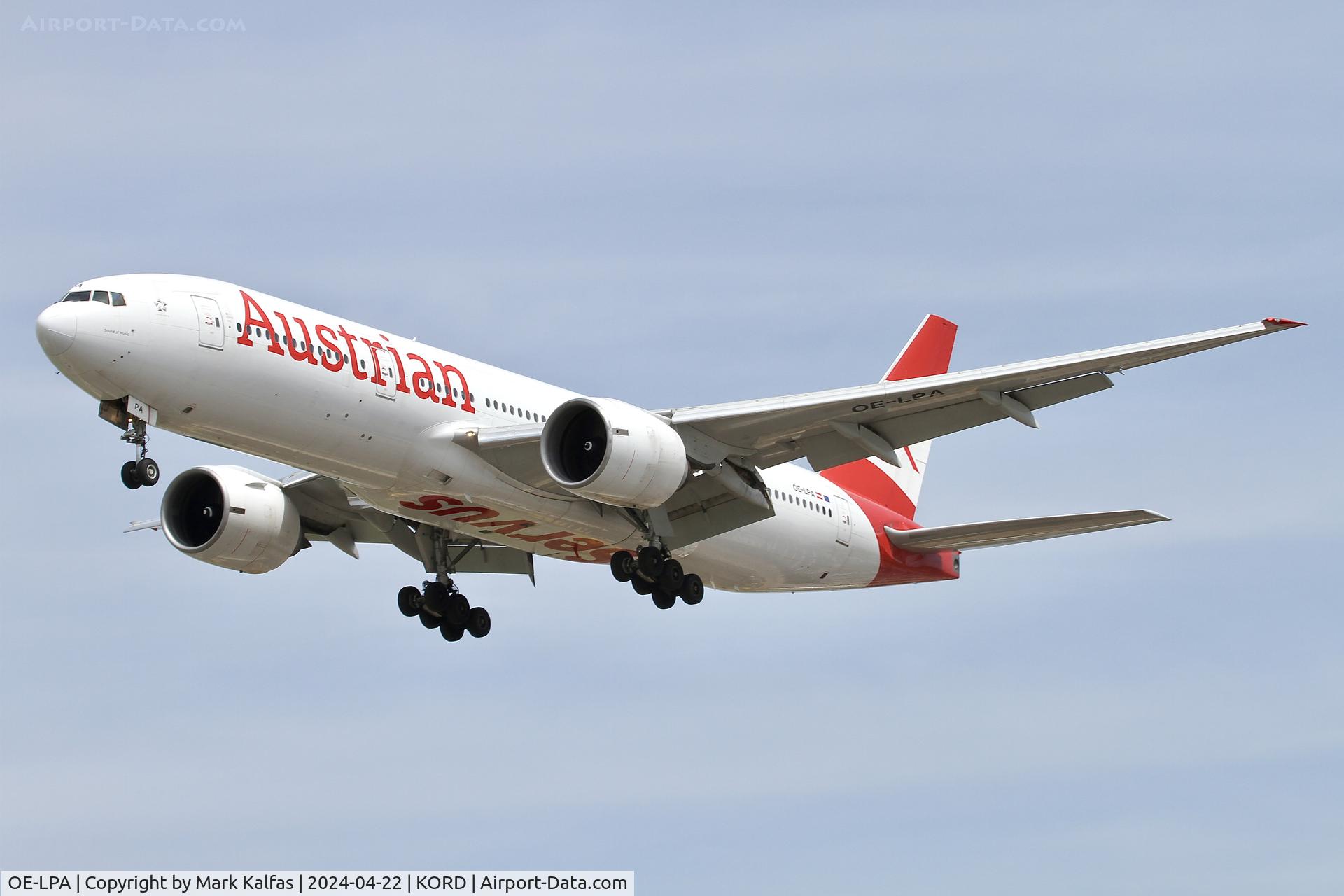 OE-LPA, 1997 Boeing 777-2Z9/ER C/N 28698, B772 Austrian Boeing 777-2Z9/ER OE-LPA onapproach 28C KORD