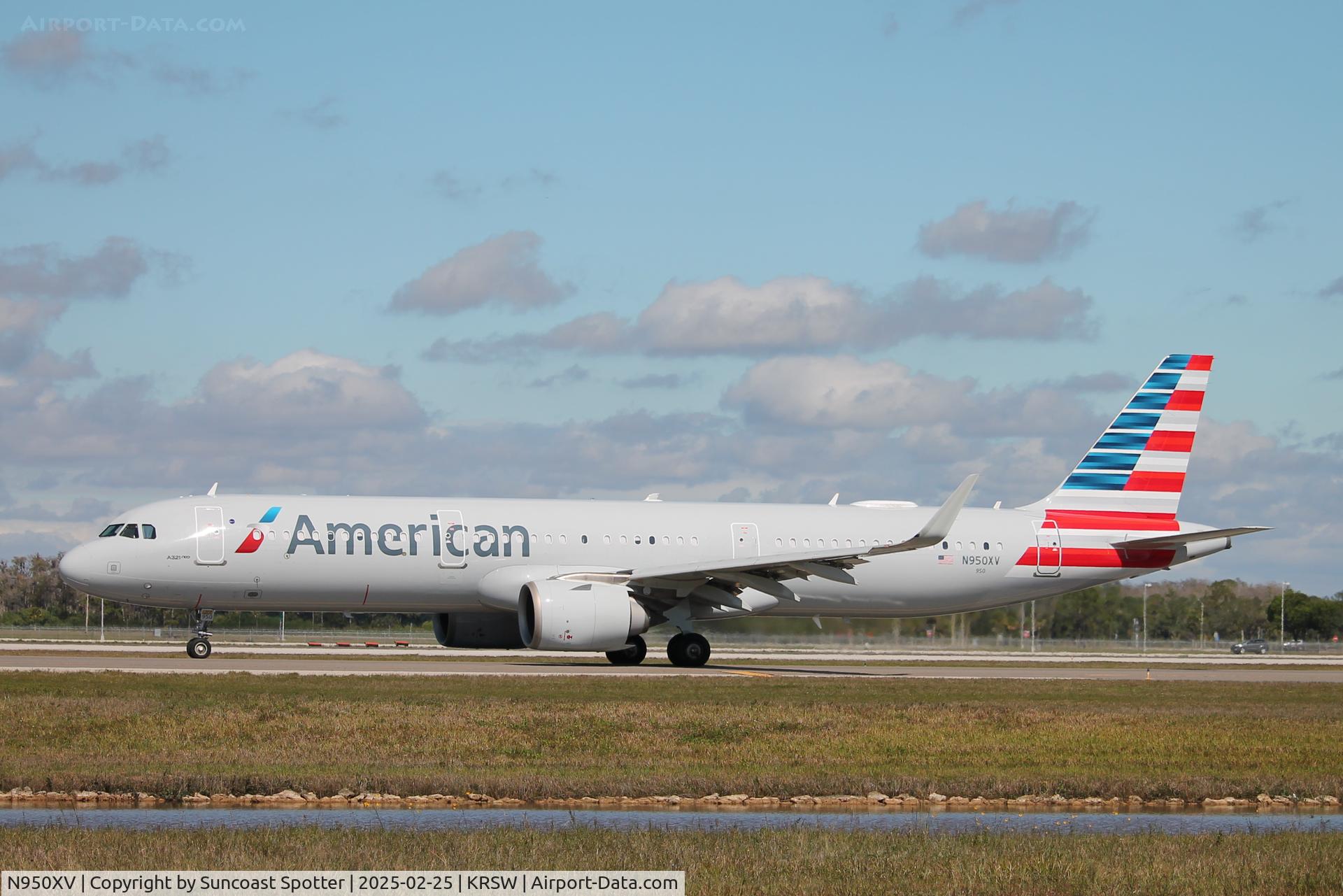N950XV, 2020 Airbus A321-251NX C/N 9571, American Flight 2555 taxis at Southwest Florida International Airport prior to flight to Charlotte-Douglas International Airport