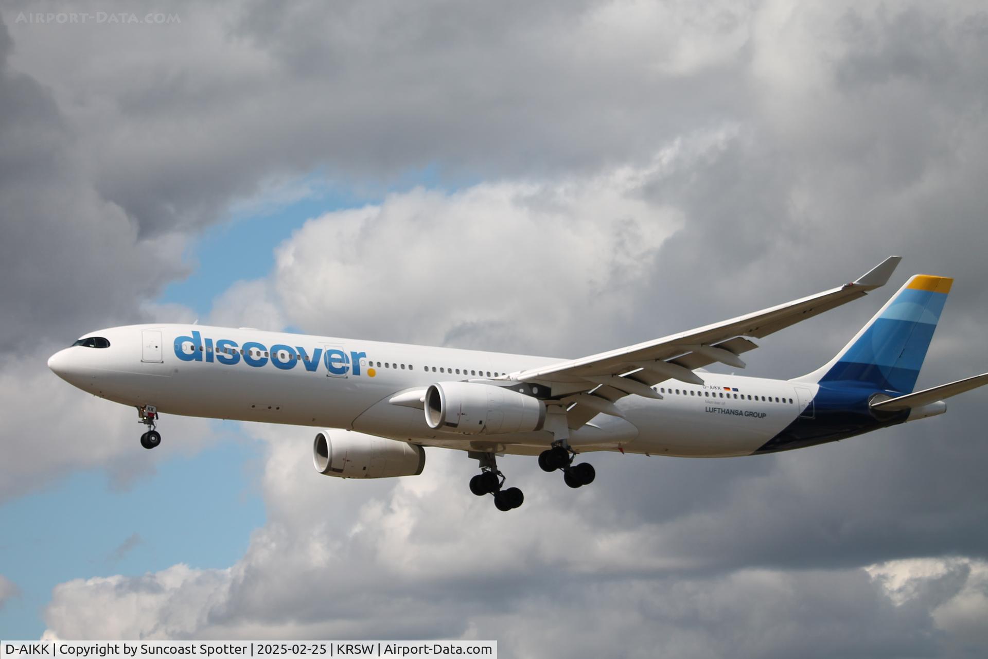 D-AIKK, 2008 Airbus A330-343X C/N 896, Discover Flight 60 arrives at Southwest Florida International Airport following flight from Frankfurt International Airport