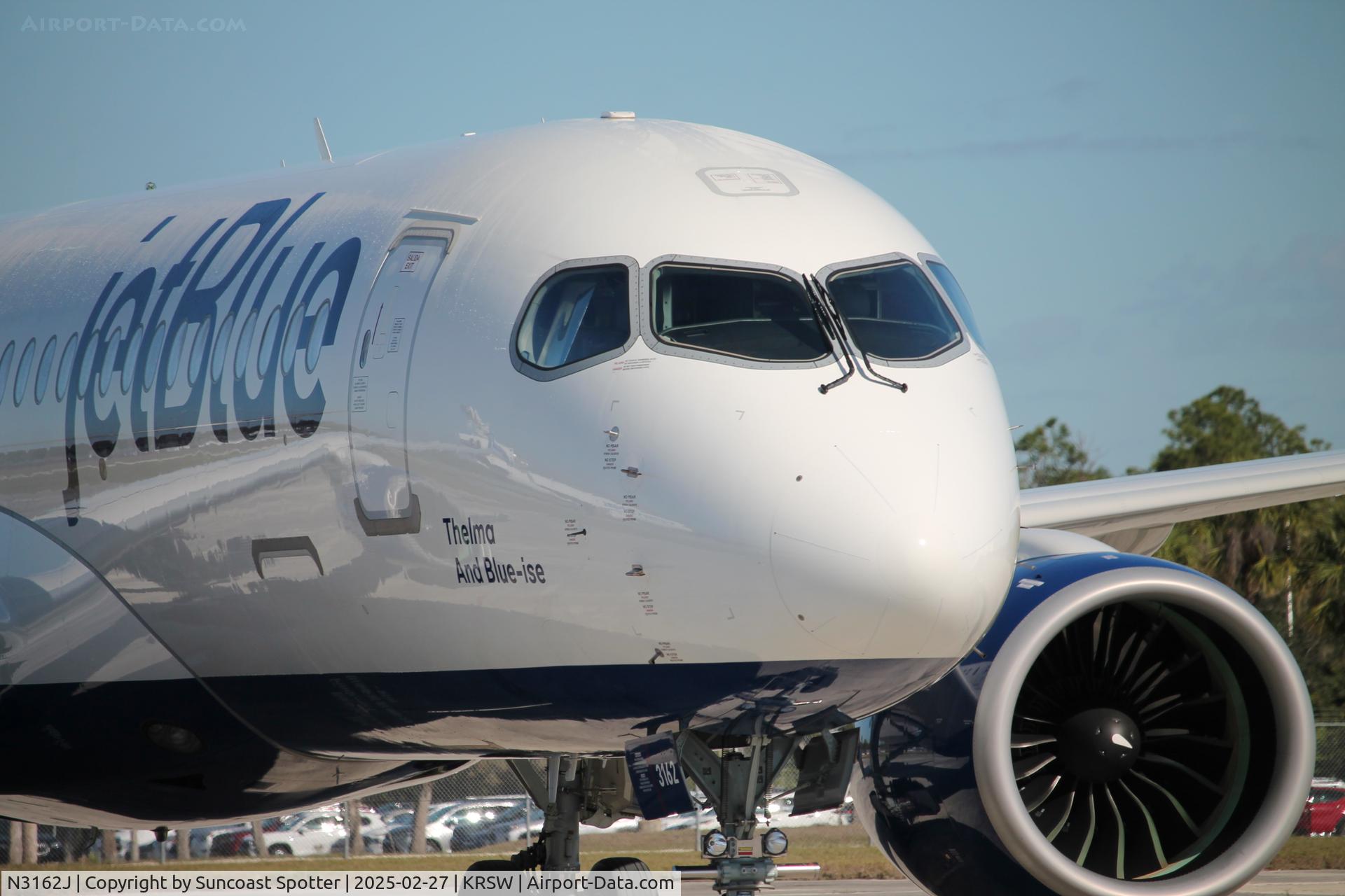 N3162J, 2024 Airbus A220-371 C/N 55265, JetBlue A220 parked on the north ramp at Southwest Florida International Airport