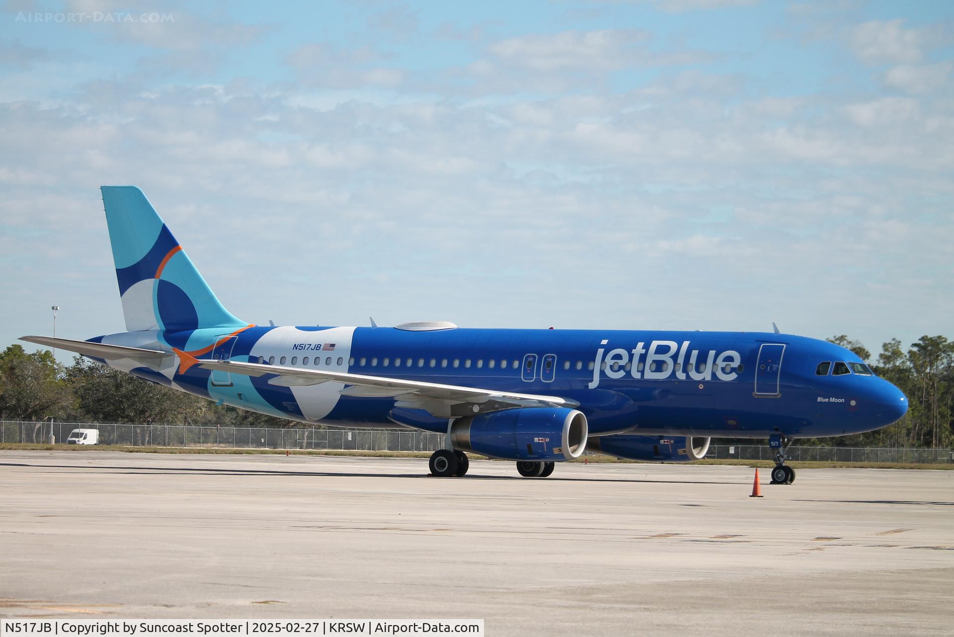 N517JB, 2000 Airbus A320-232 C/N 1327, JetBlue A320 parked on the north ramp at Southwest Florida International Airport