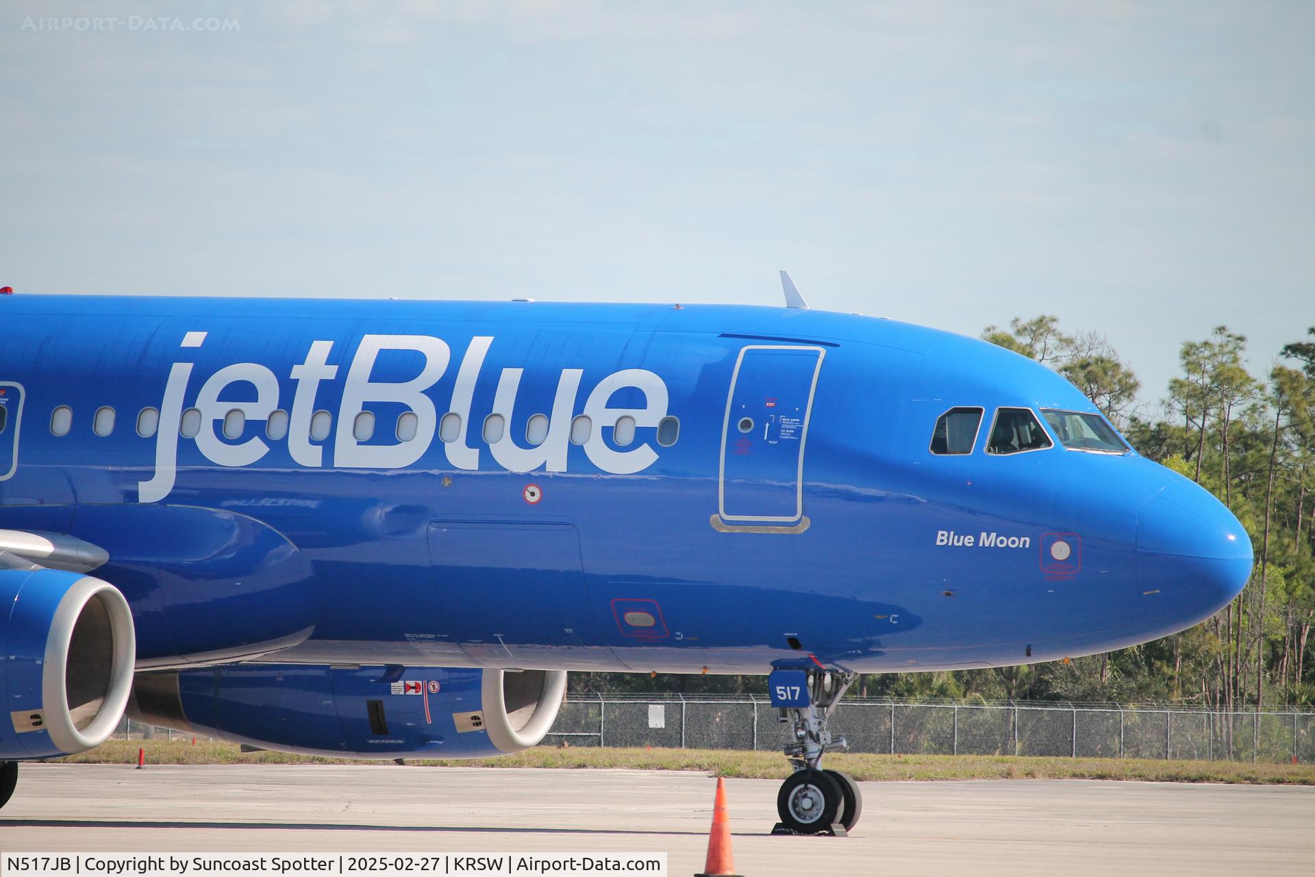 N517JB, 2000 Airbus A320-232 C/N 1327, JetBlue A320 parked on the north ramp at Southwest Florida International Airport