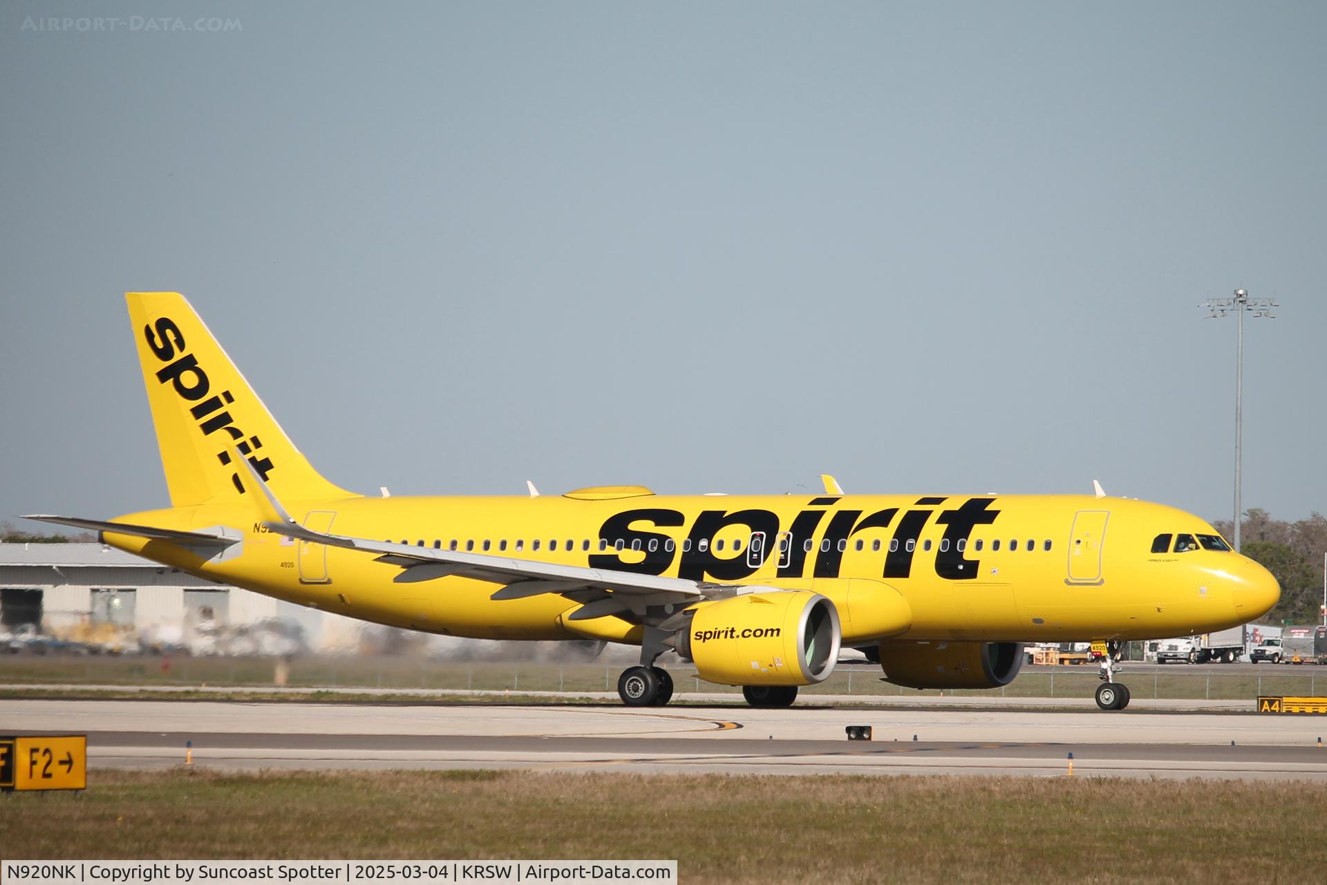 N920NK, Airbus A320-271N C/N 9273, Spirit Flight 797 departs Southwest Florida International Airport prior to flight to Boston-Logan International Airport