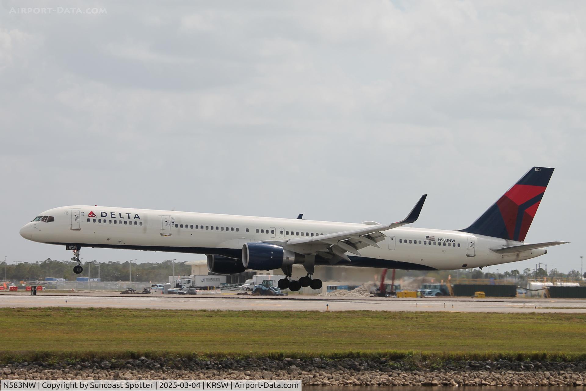 N583NW, 2002 Boeing 757-351 C/N 32983, Delta Flight 719 arrives on Runway 6 at Southwest Florida International Airport following flight from Detroit Metro Airport