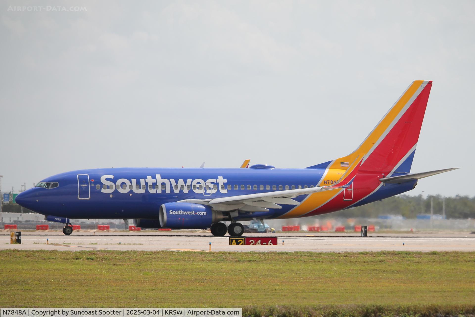 N7848A, 2005 Boeing 737-752 C/N 34298, Southwest Fight 986 departs Runway 6 at Southwest Florida International Airport enroute to Baltimore-Washington International Airport