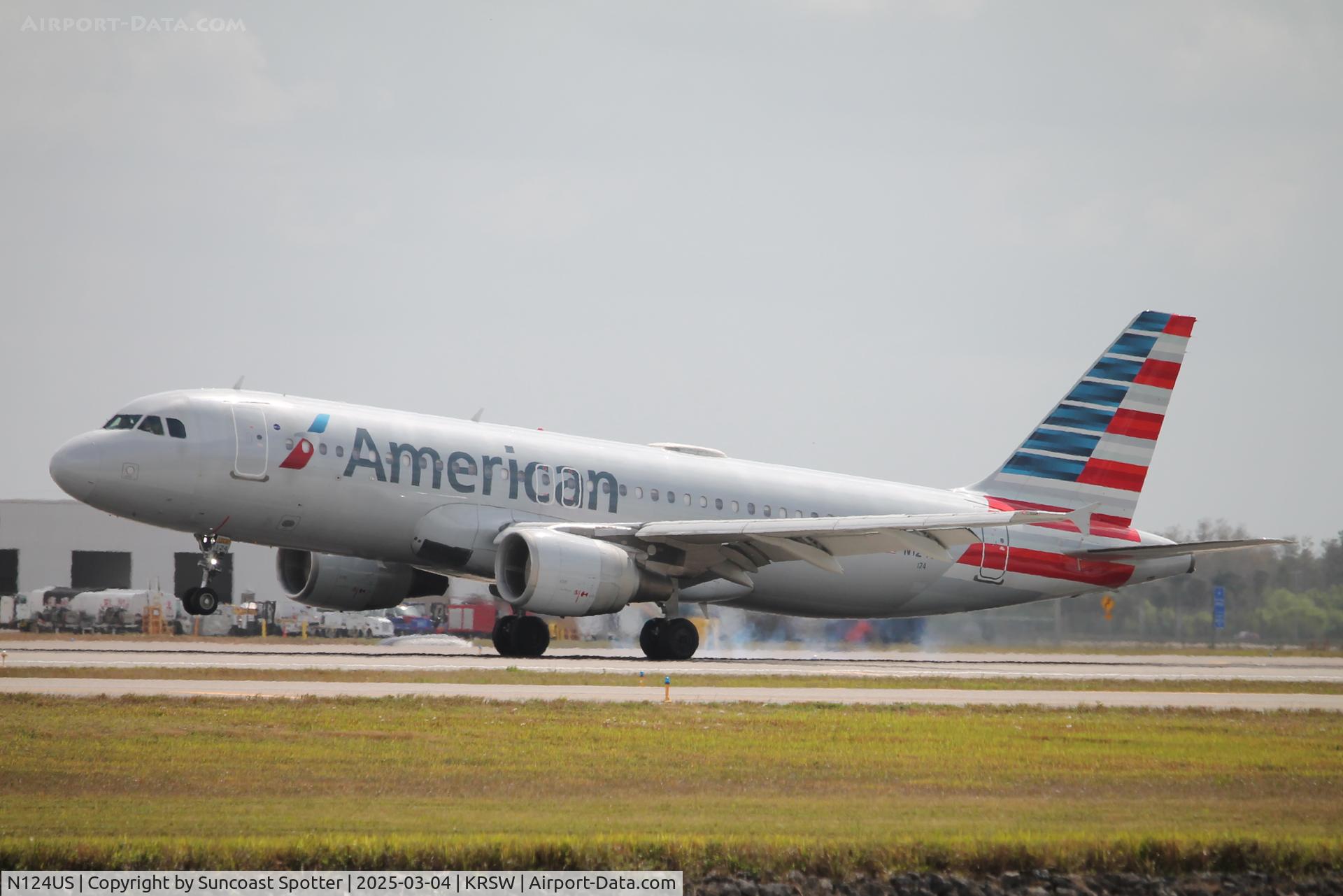 N124US, 2000 Airbus A320-214 C/N 1314, American Flight 2899 arrives on Runway 6 at Southwest Florida International Airport following flight from Philadelphia International Airport