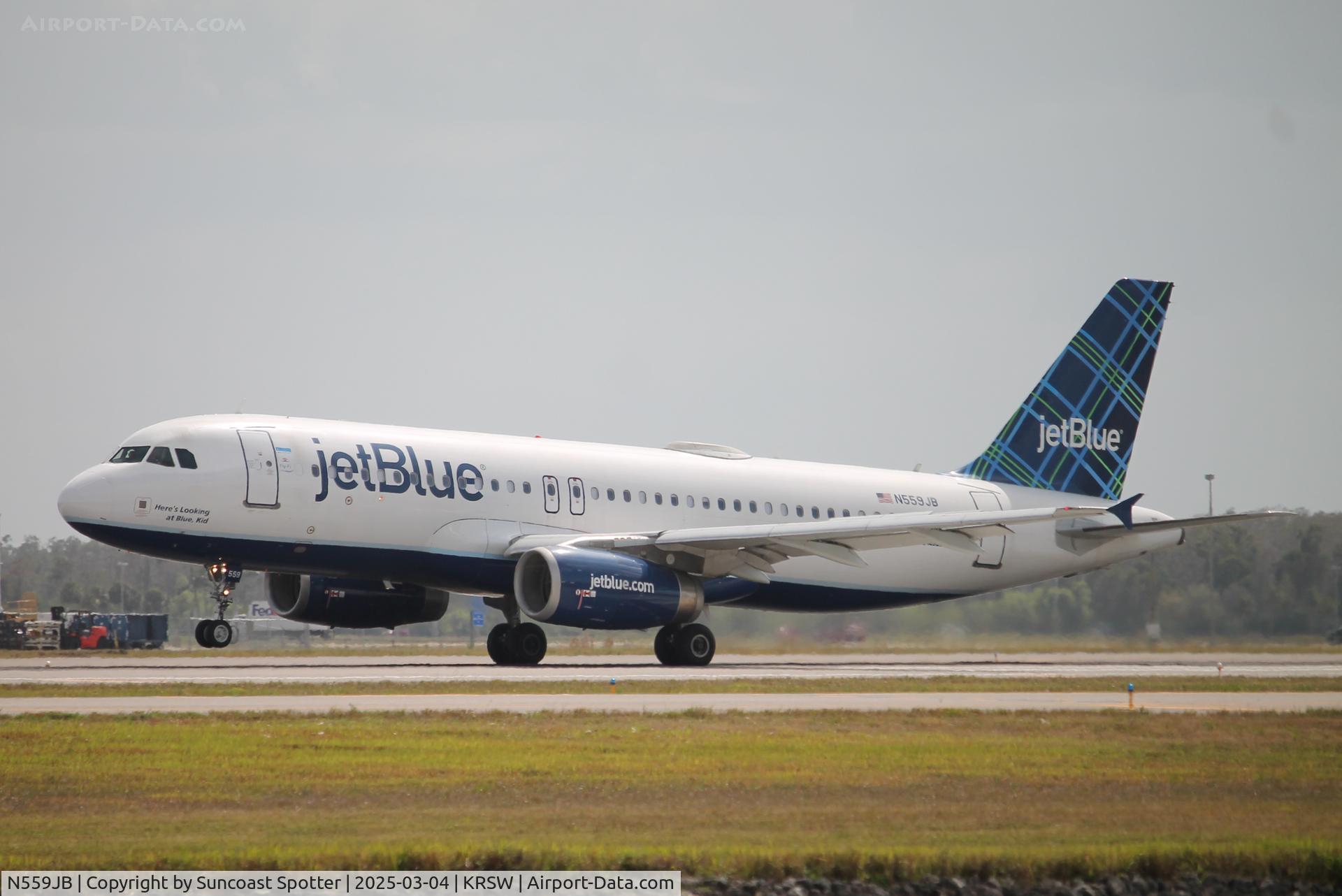 N559JB, 2003 Airbus A320-232 C/N 1917, JetBlue Flight 65 arrives at Southwest Florida International Airport following flight from Boston-Logan International Airport