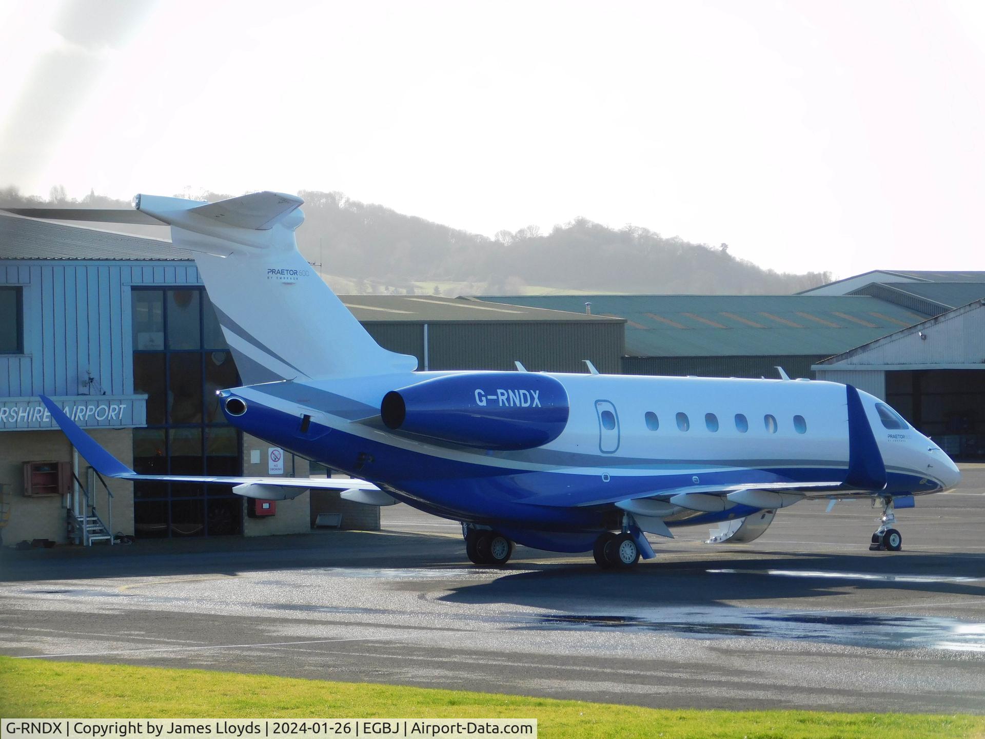 G-RNDX, 2022 Embraer EMB-550 Praetor 600 C/N 55020165, Parked on Stand1 at Gloucestershire Airport.