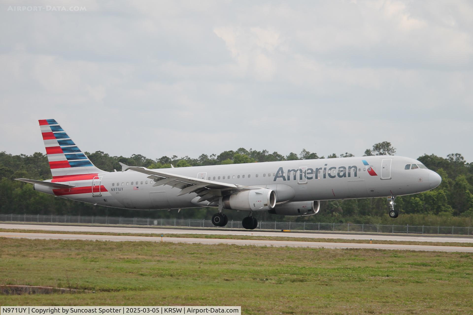 N971UY, 2014 Airbus A321-231 C/N 6249, American Flight 1094 arrives at Southwest Florida International Airport following flight from Charlotte-Douglas International Airport