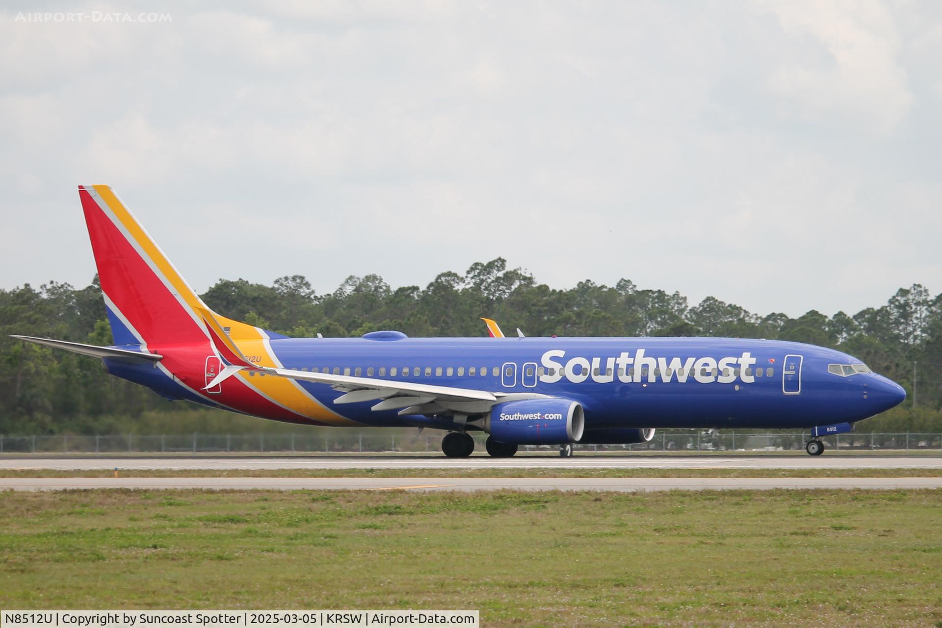 N8512U, 2016 Boeing 737-8H4WL C/N 38816, Southwest Flight 4104 departs Southwest Florida International Airport enroute to Indianapolis International Airport