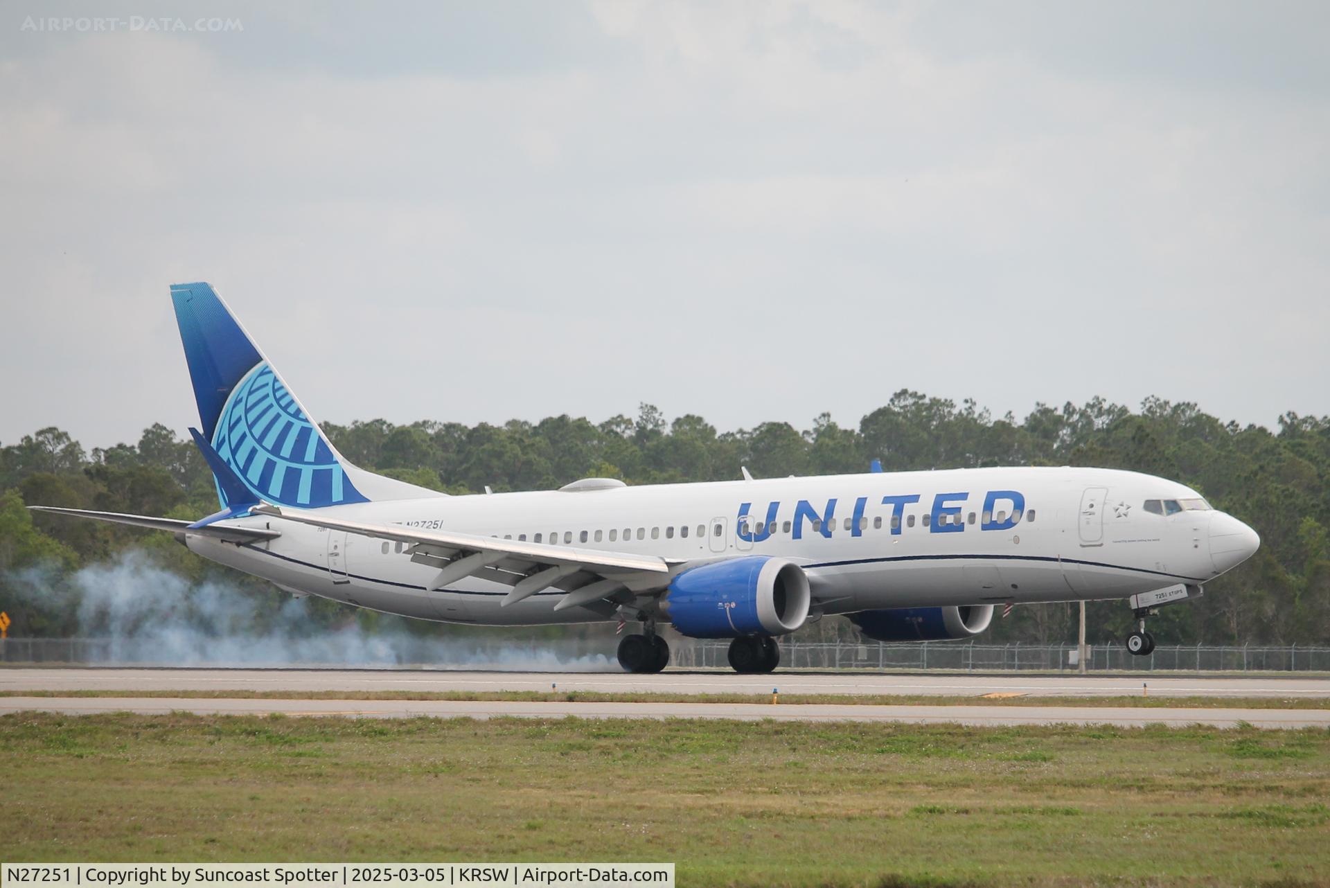 N27251, 2021 Boeing 737-8 MAX C/N 43931, United Flight 2293 arrives at Southwest Florida International Airport following flight from Denver International Airport