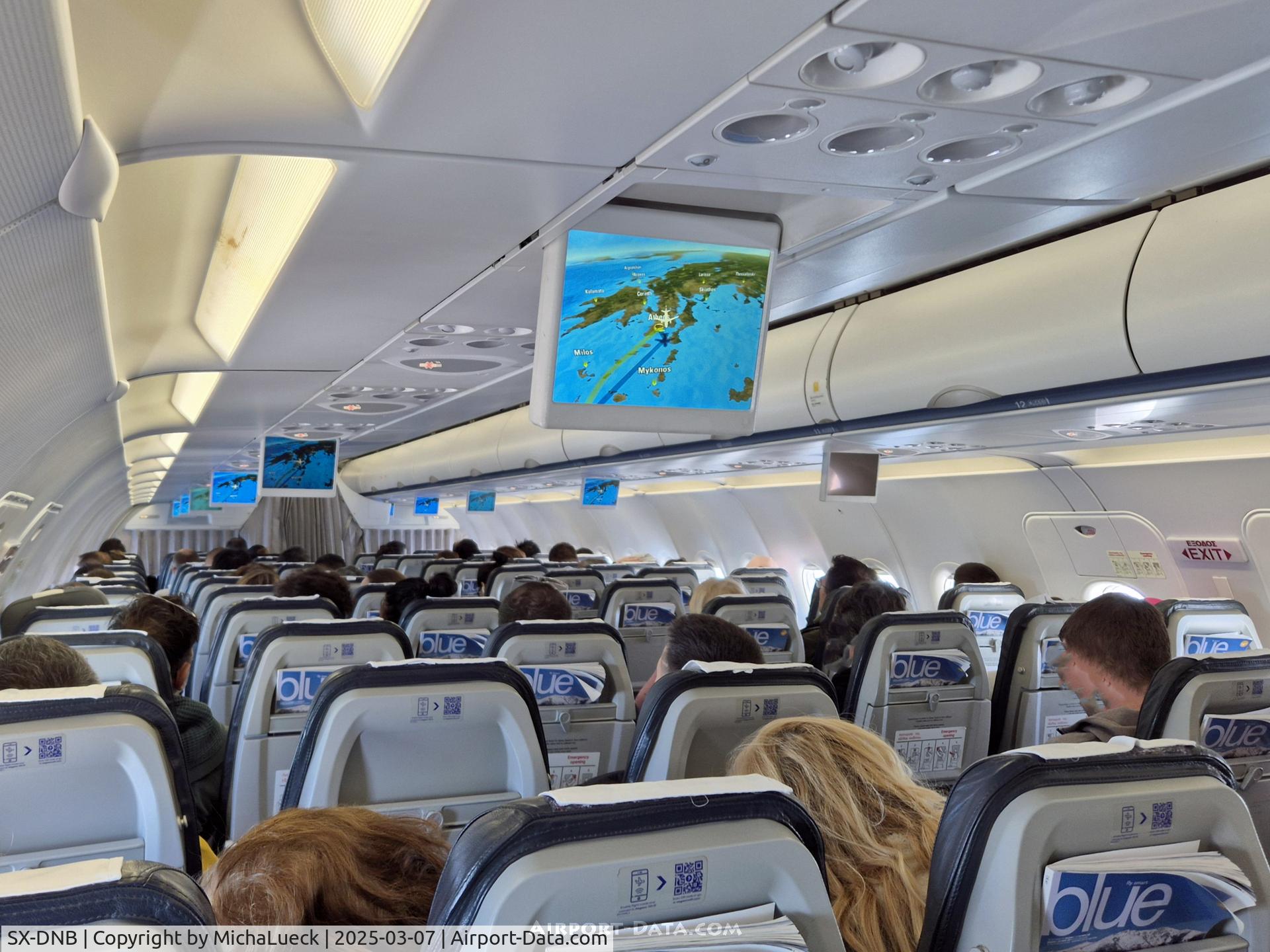 SX-DNB, 2015 Airbus A320-232 C/N 6832, I love the overhead screens with the flight map on A3's A320 (ATH-JTR)