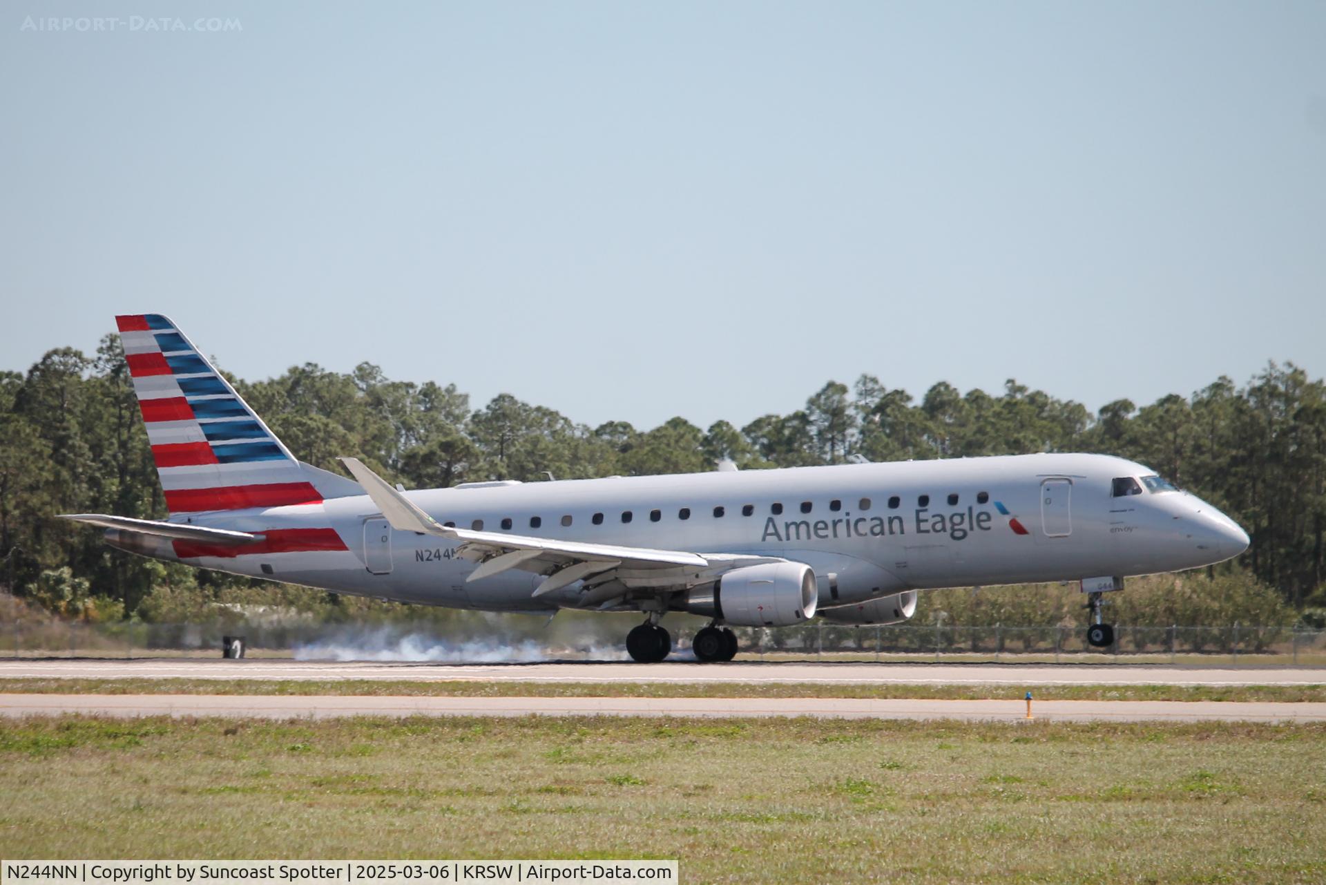 N244NN, 2016 Embraer 175LR (ERJ-170-200LR) C/N 17000609, American Flight 3939 operated by Envoy arrives at Southwest Florida International Airport following flight from Reagan National Airport