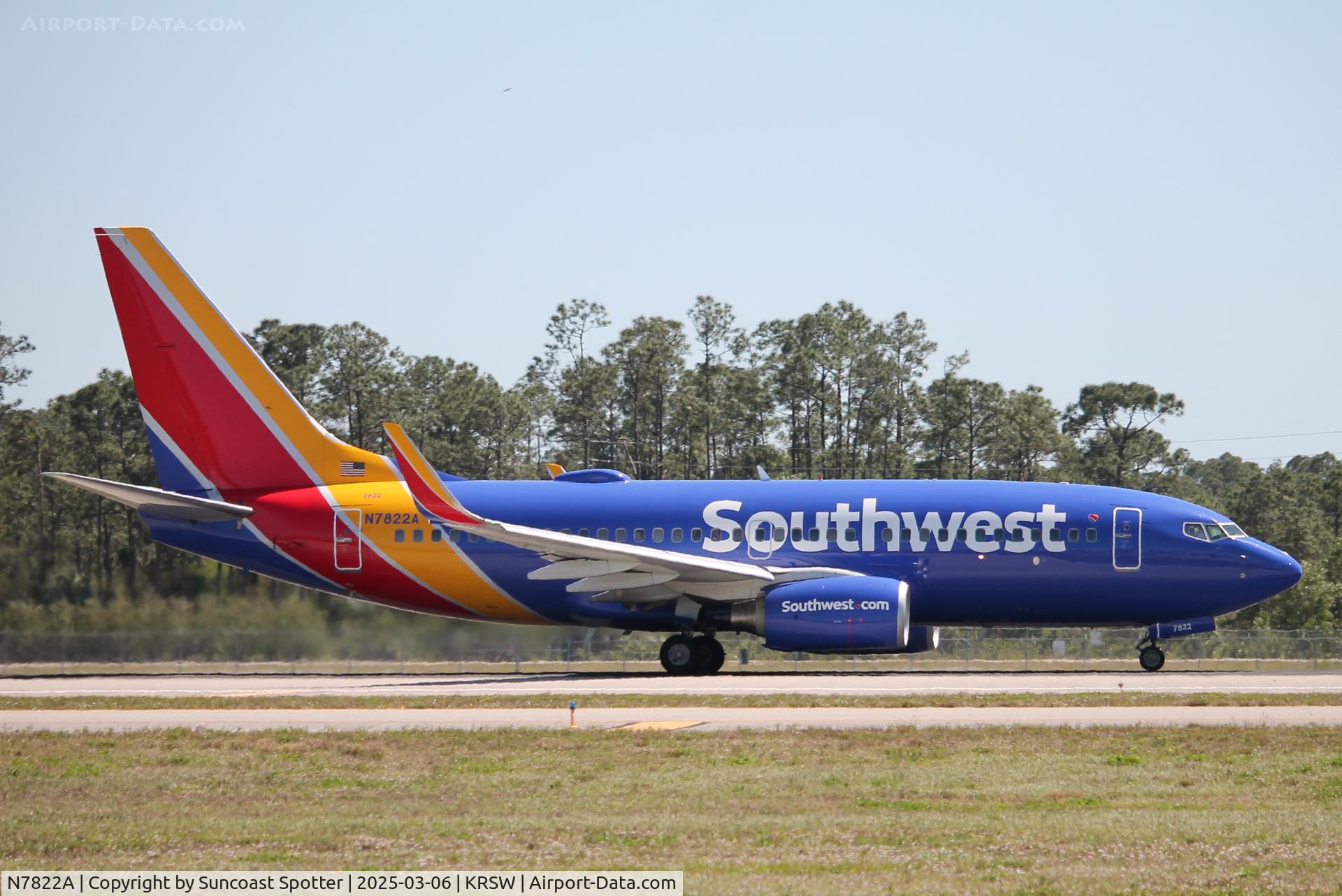 N7822A, 2001 Boeing 737-76N C/N 32596, Southwest Flight 3660 departs Southwest Florida International Airport enroute to Baltimore-Washington International Airport