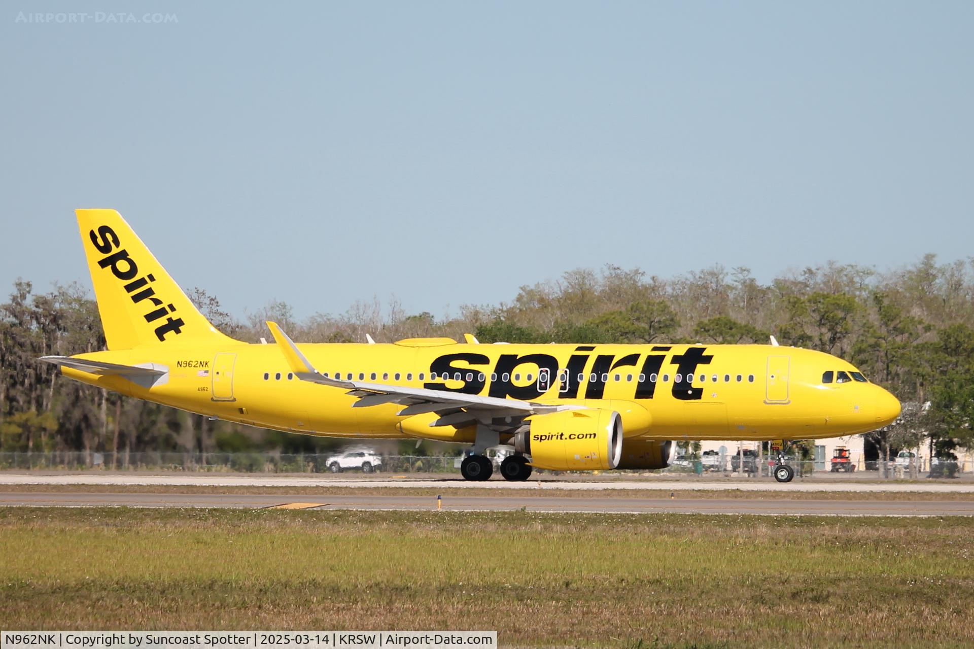 N962NK, 2022 Airbus A320-271N C/N 11056, Spirit Flight 3903 departs Southwest Florida International Airport enroute to Minneapolis-St Paul International Airport