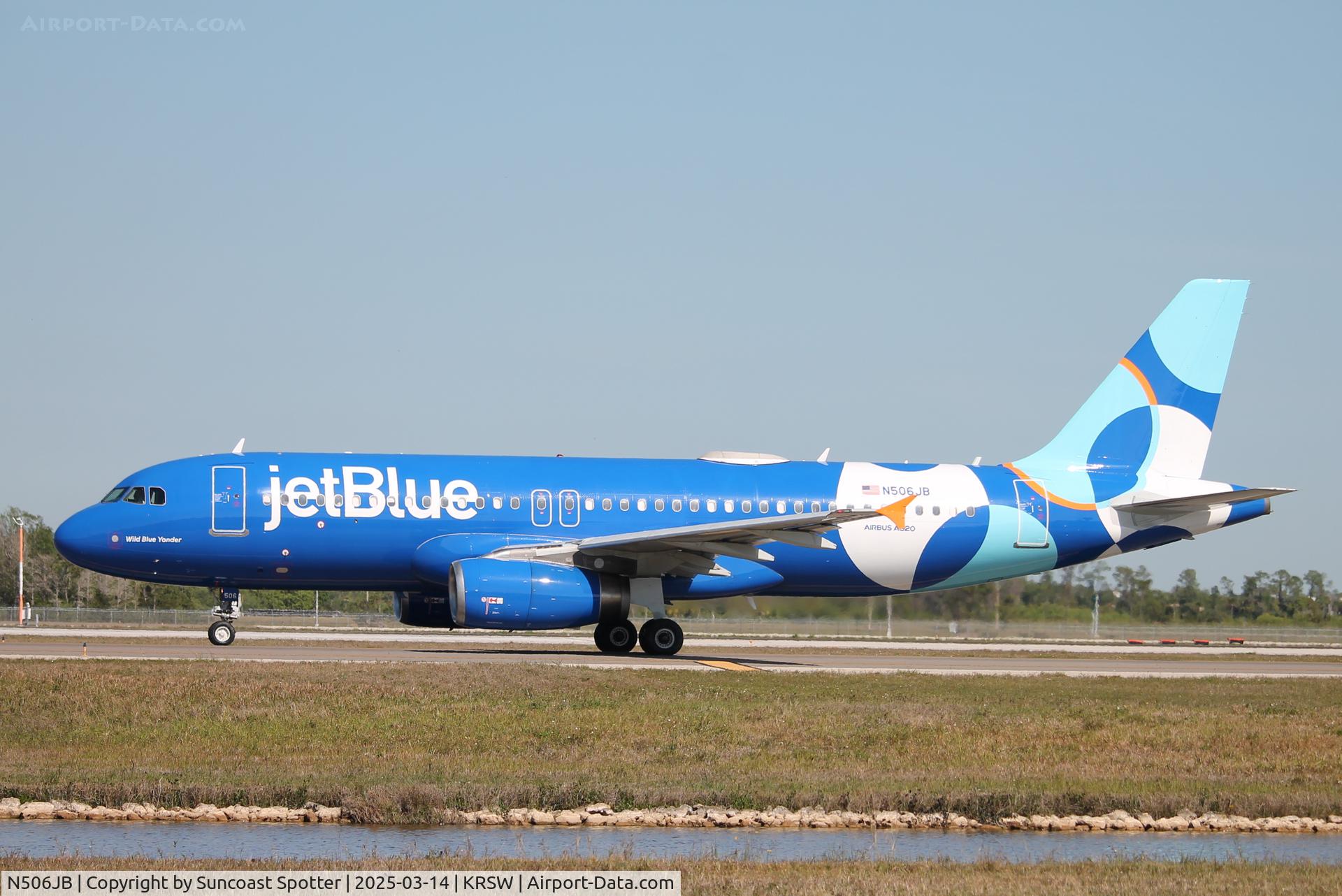 N506JB, 2000 Airbus A320-232 C/N 1235, JetBlue Flight 2834 taxis at Southwest Florida International Airport prior to flight to Worcester Regional Airport