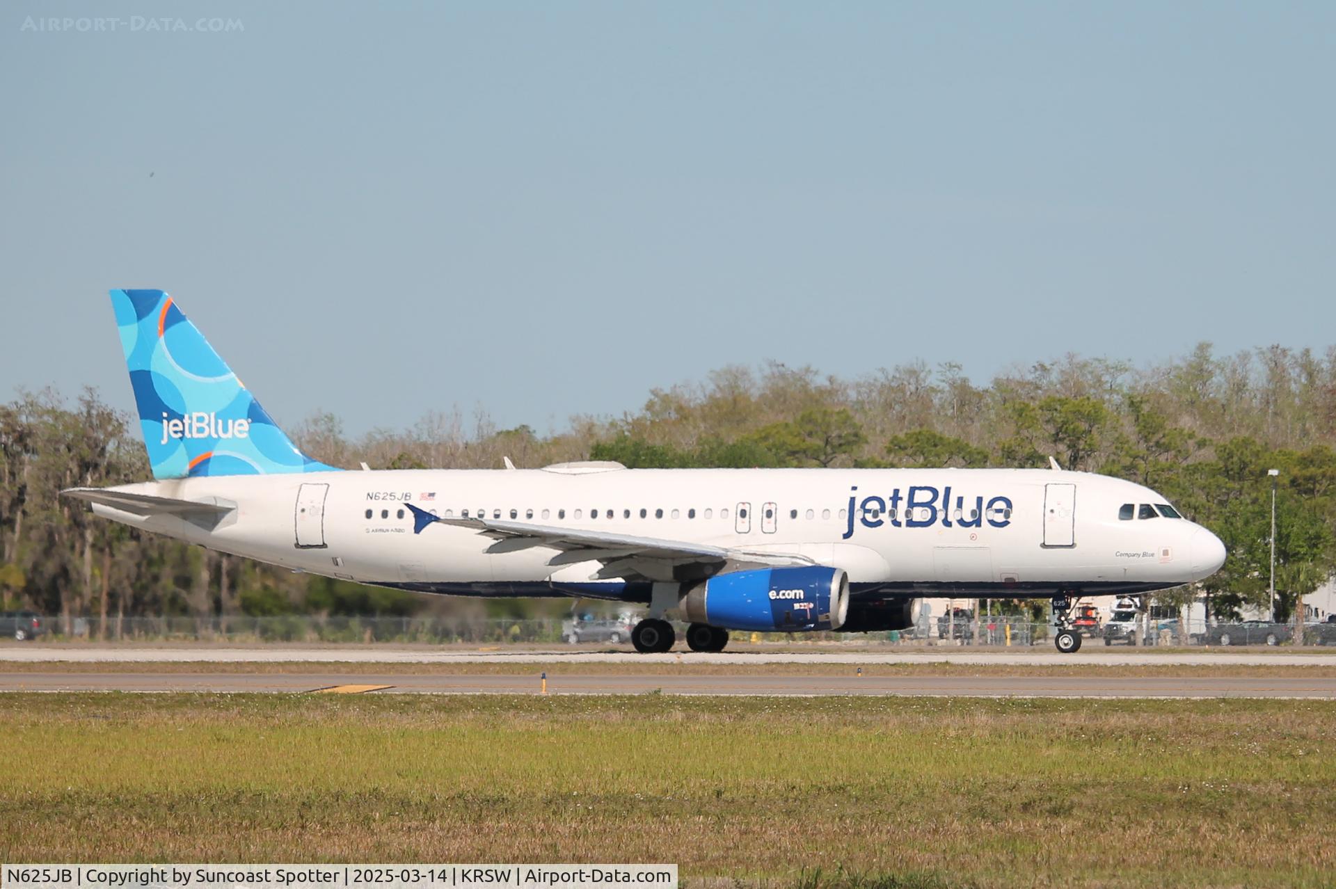 N625JB, 2005 Airbus A320-232 C/N 2535, JetBlue Flight 2904 departs Southwest Florida International Airport enroute to Bradley International Airport