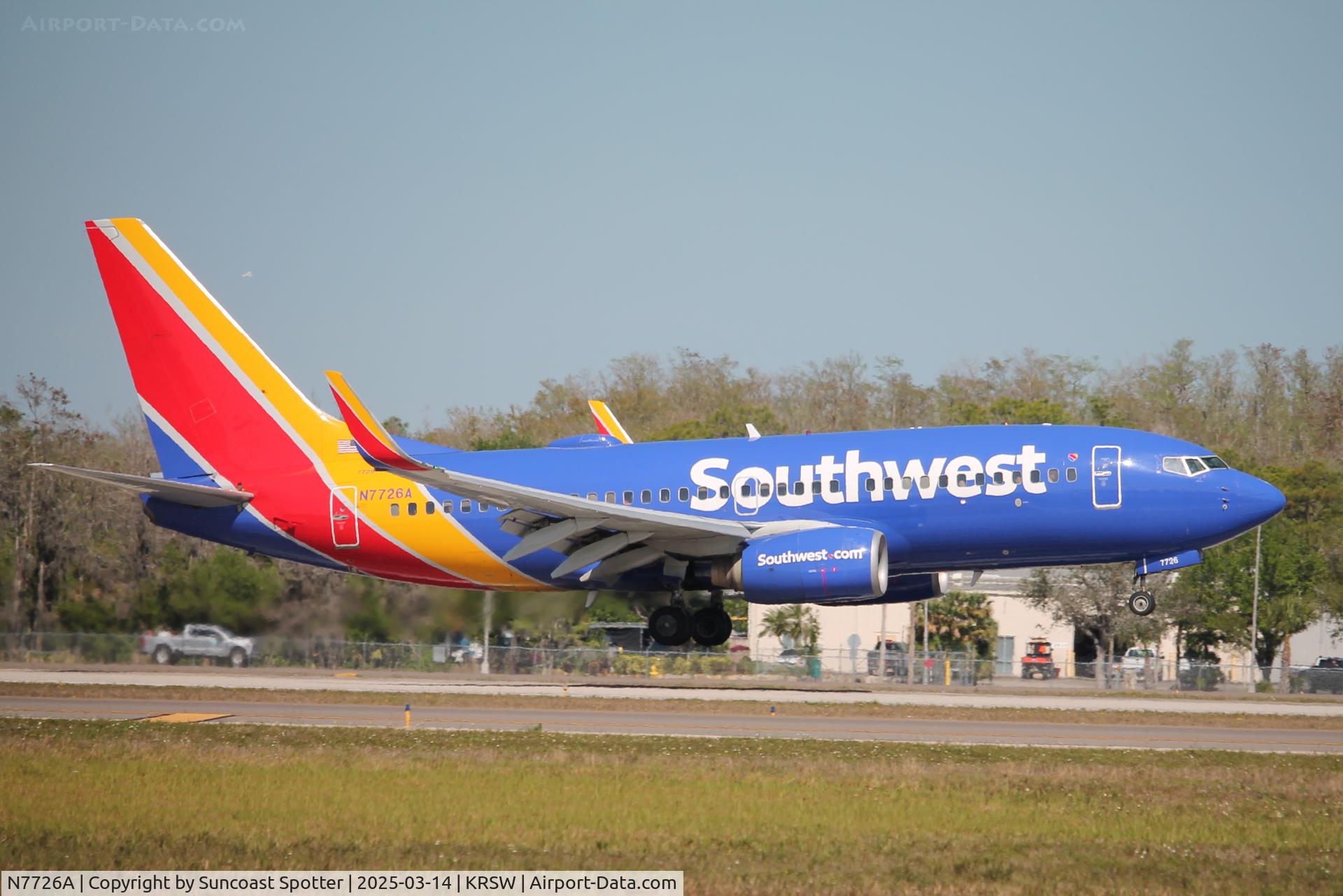 N7726A, 2006 Boeing 737-7BD C/N 33924, Southwest Flight 4927 arrives at Southwest Florida International Airport following flight from Chicago-Midway International Airport