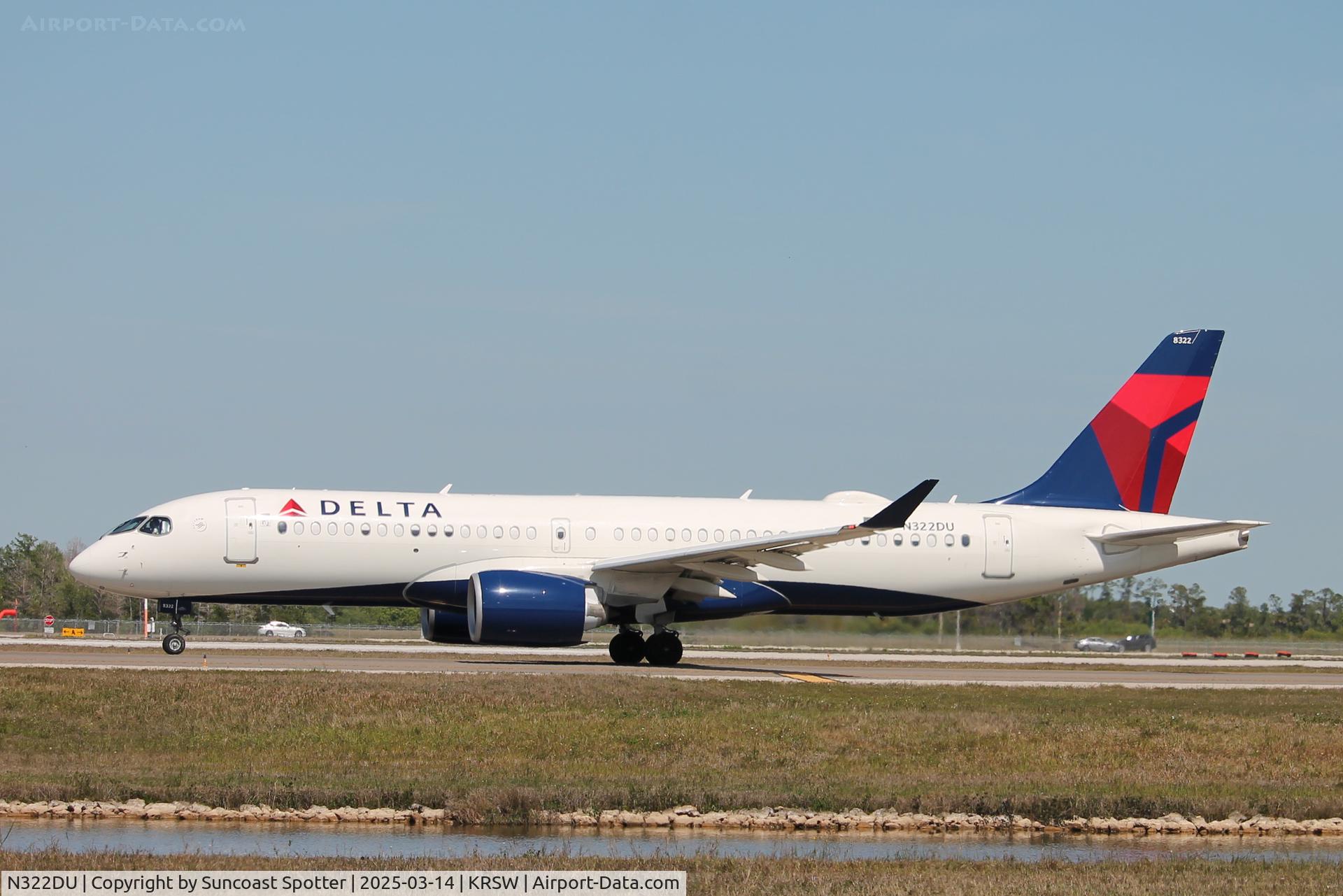 N322DU, 2024 Airbus A220-371 C/N 55266, Delta Flight 2430 taxis at Southwest Florida International Airport prior to flight to John F Kennedy International Airport