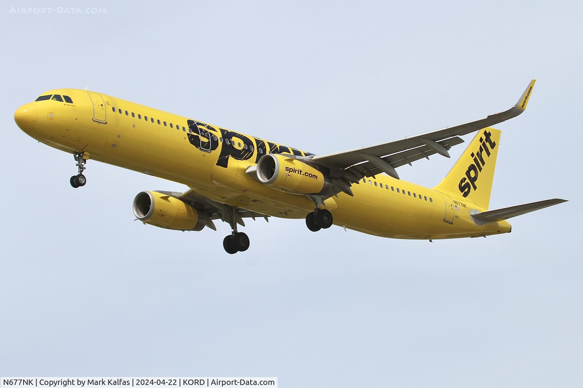 N677NK, 2017 Airbus A321-231 C/N 7690, A321 Spirit Airlines Airbus A321-231 N677NK arriving on 28C KORD