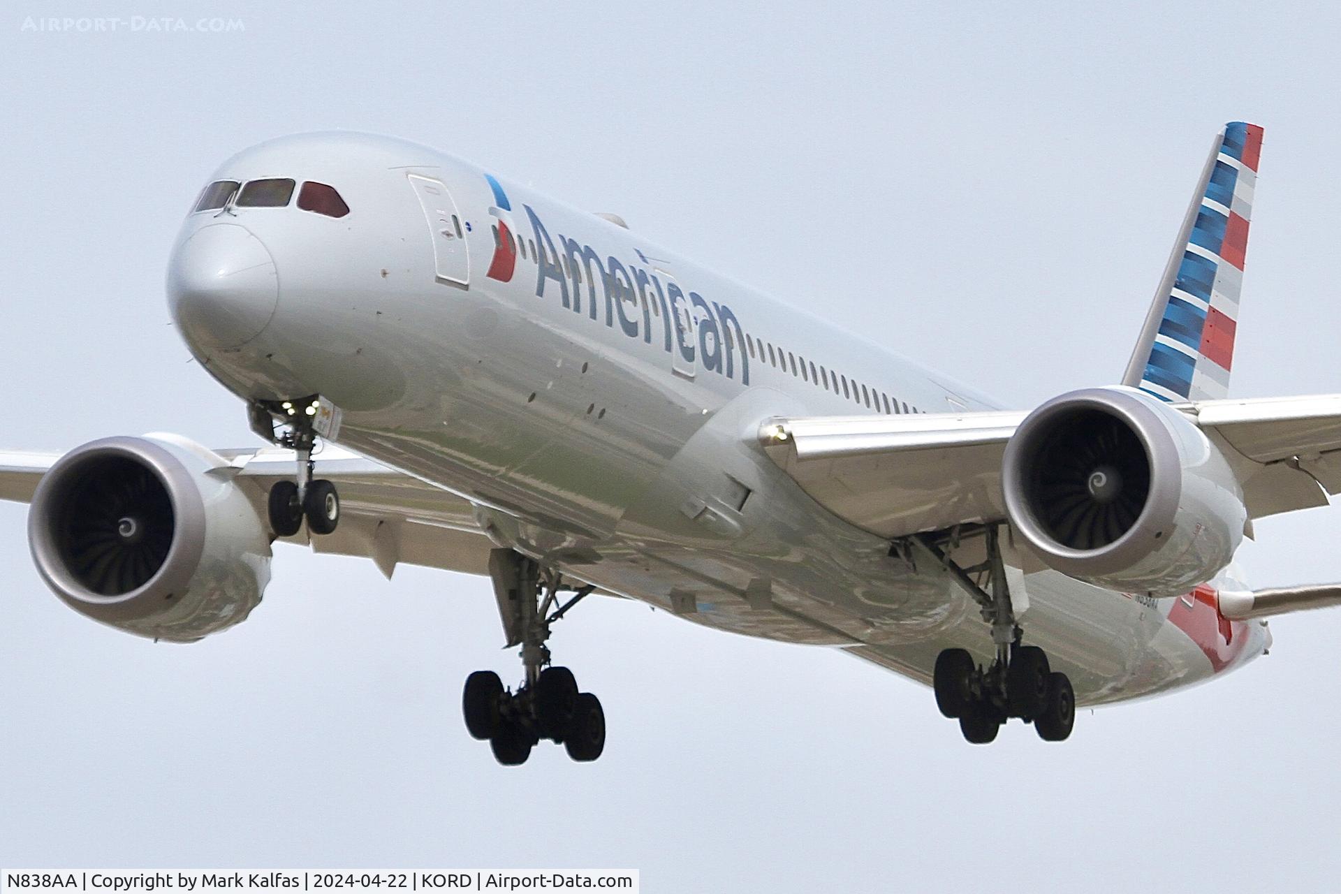N838AA, 2018 Boeing 787-9 Dreamliner C/N 40659, B789 American Airlines Boeing 787-9 Dreamliner N838AA 28C approach KORD