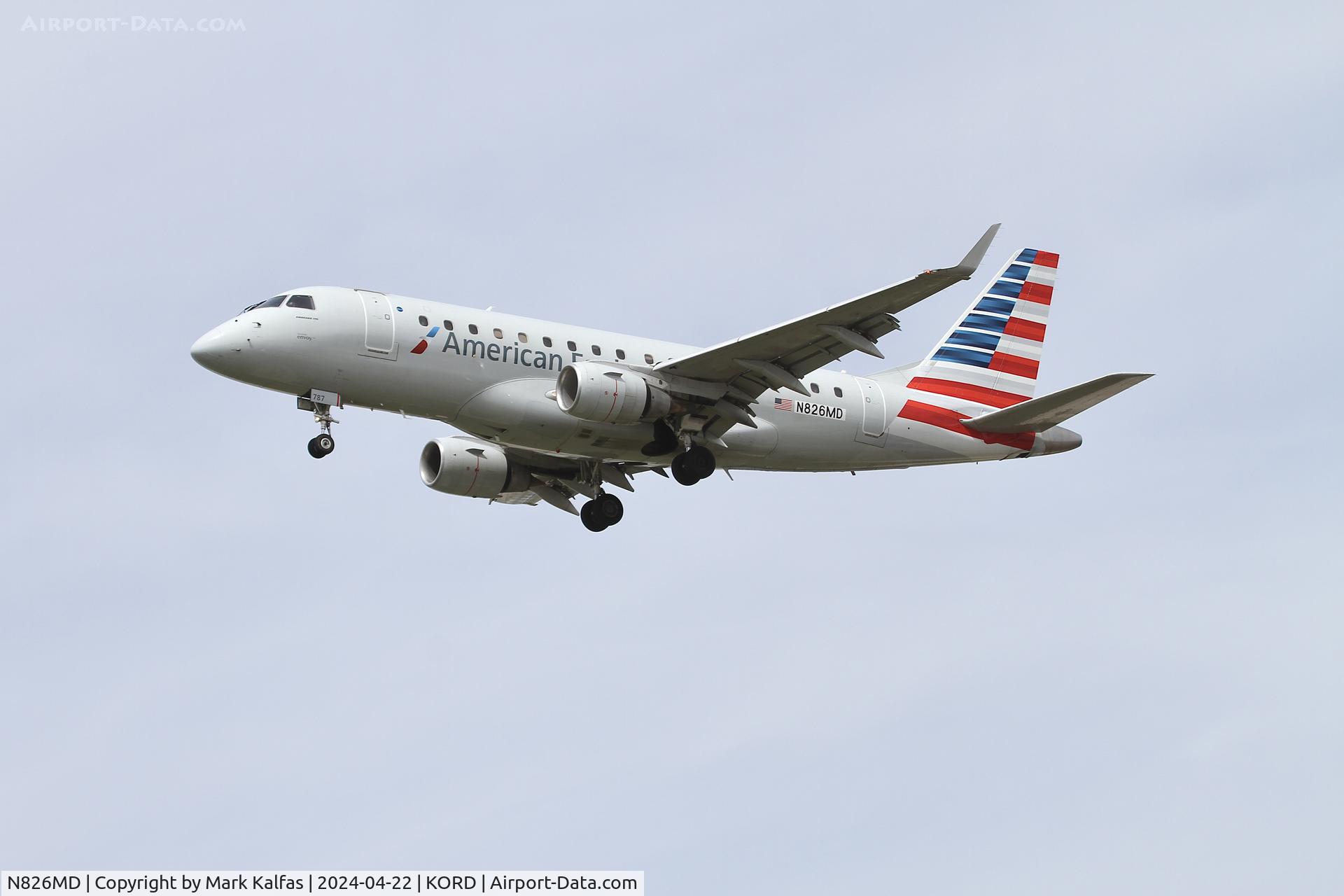 N826MD, 2005 Embraer 170SU (ERJ-170-100SU) C/N 17000046, E170 Envoy/ American Eagle EMBRAER ERJ 170-100 LR N826MD 28C approach KORD