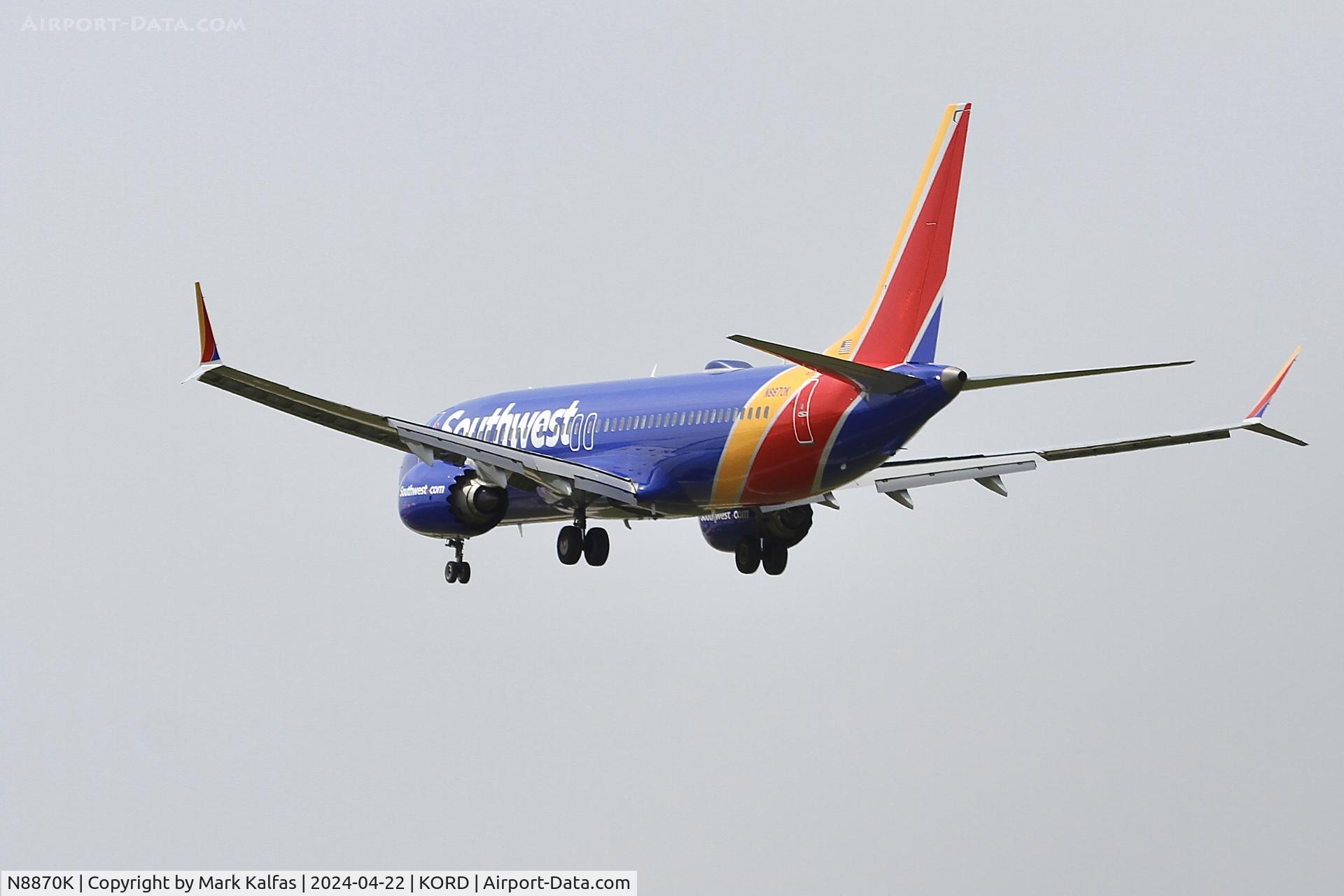 N8870K, 2023 Boeing 737-8 MAX C/N 42679, B38M Southwest Airlines Boeing 737-8 MAX N8870K 28C approach KORD