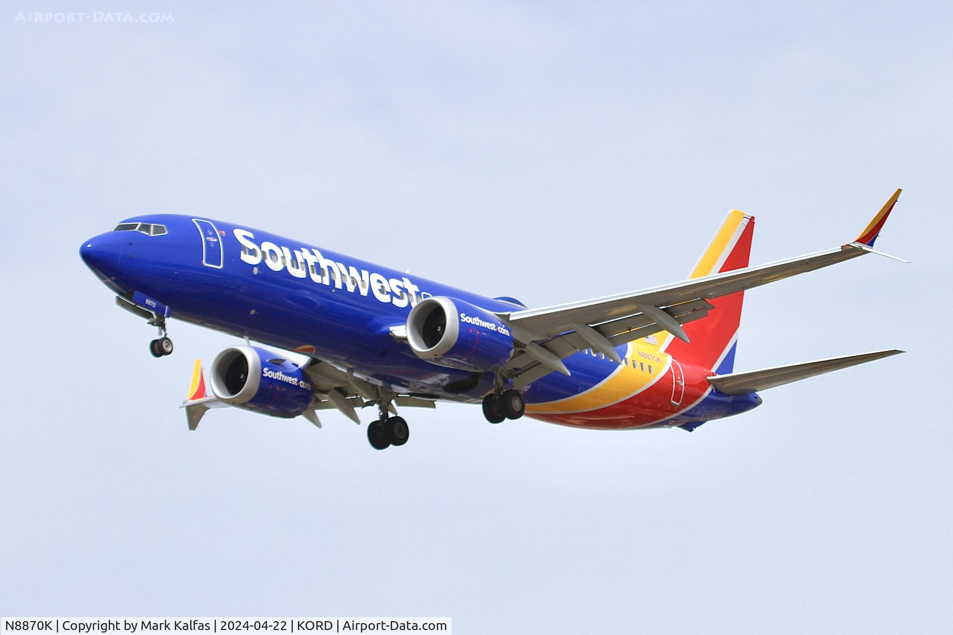 N8870K, 2023 Boeing 737-8 MAX C/N 42679, B38M Southwest Airlines Boeing 737-8 MAX N8870K 28C approach KORD