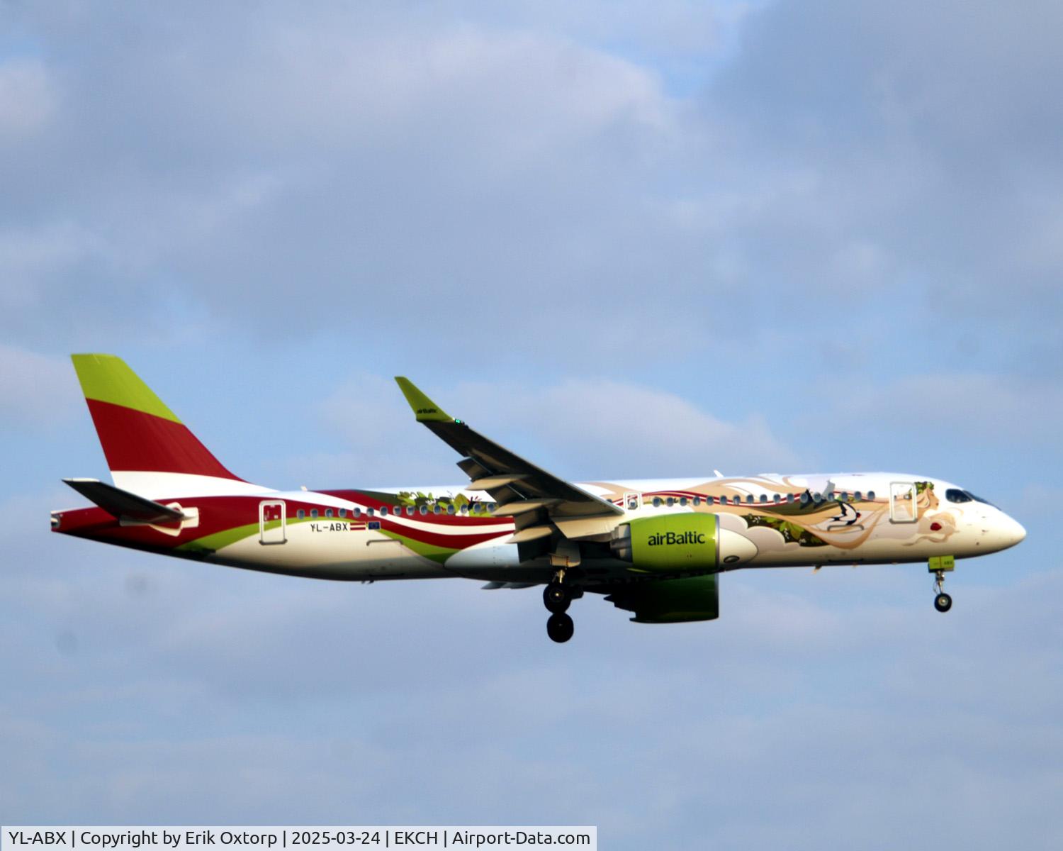 YL-ABX, 2025 Airbus Canada A220-300 C/N 55329, YL-ABX in Baltic Heritge Livery landing rw 04L
