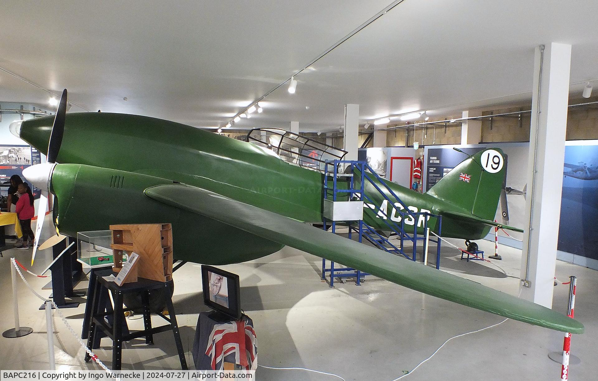 BAPC216, De Havilland DH-88 Comet Replica C/N BAPC.216, De Havilland D.H.88 Comet replica at the De Havilland Aircraft Museum, London Colney