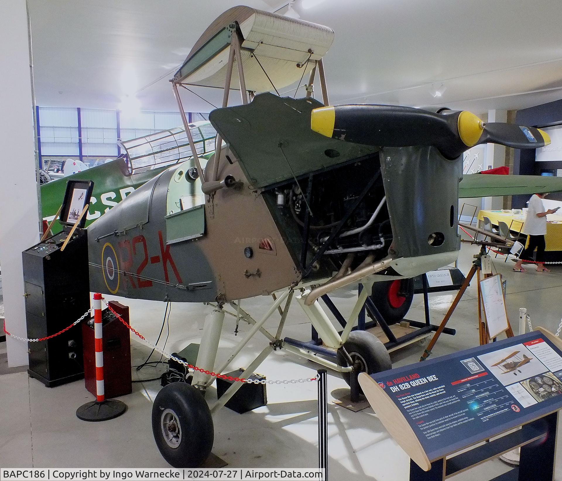BAPC186, De Havilland DH-82B Queen Bee C/N BAPC.186, De Havilland D.H.82B Queen Bee (remotely piiloted Tiger Moth, wings dismounted) at the De Havilland Aircraft Museum, London Colney