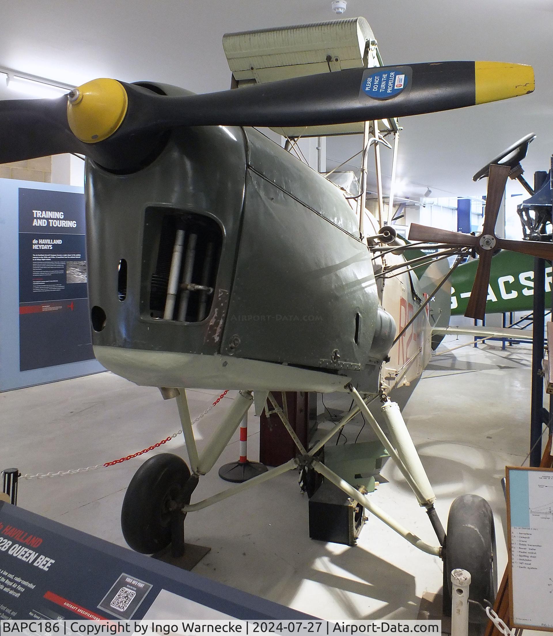 BAPC186, De Havilland DH-82B Queen Bee C/N BAPC.186, De Havilland D.H.82B Queen Bee (remotely piiloted Tiger Moth, wings dismounted) at the De Havilland Aircraft Museum, London Colney