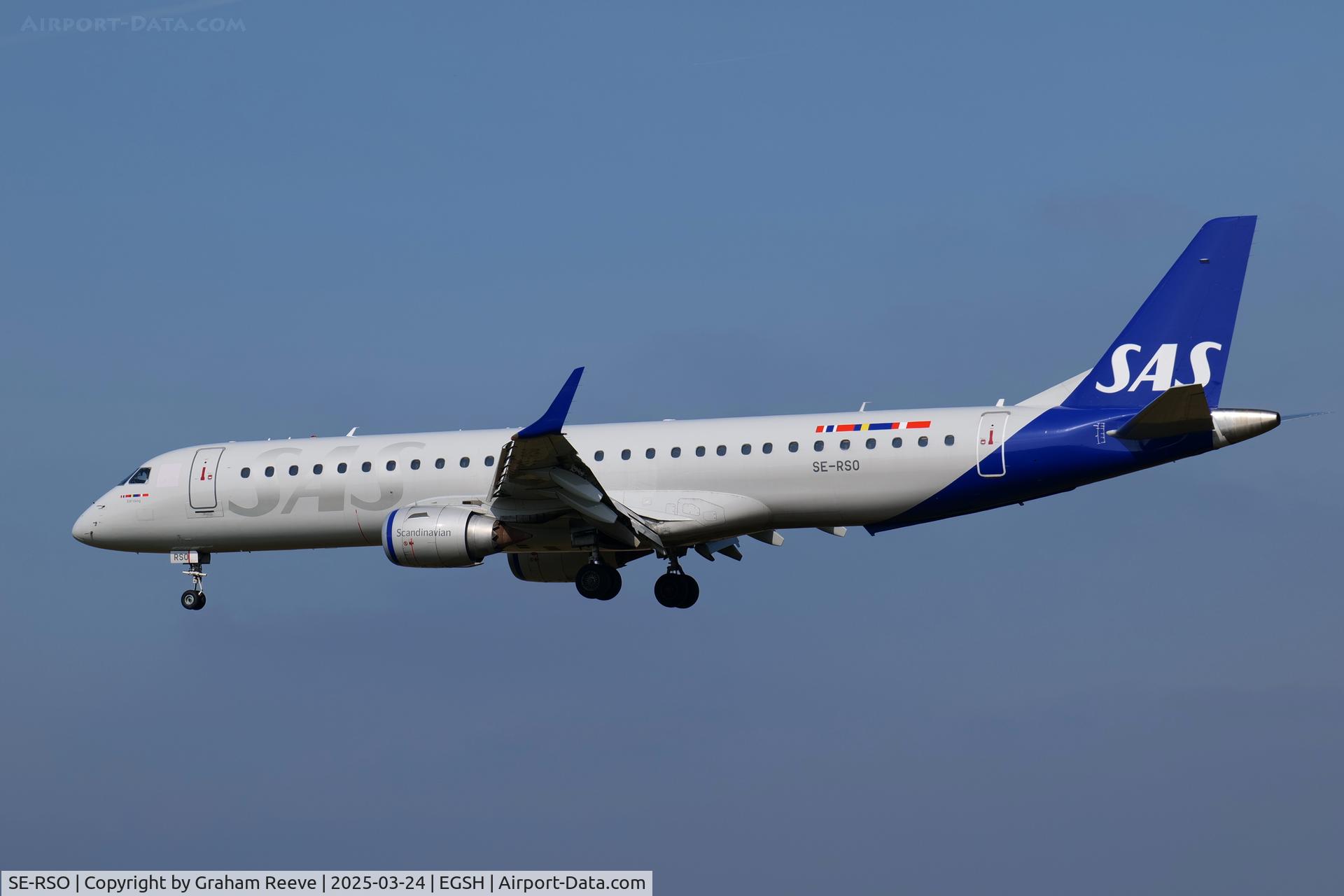 SE-RSO, 2008 Embraer 195LR (ERJ-190-200LR) C/N 19000168, Landing at Norwich.