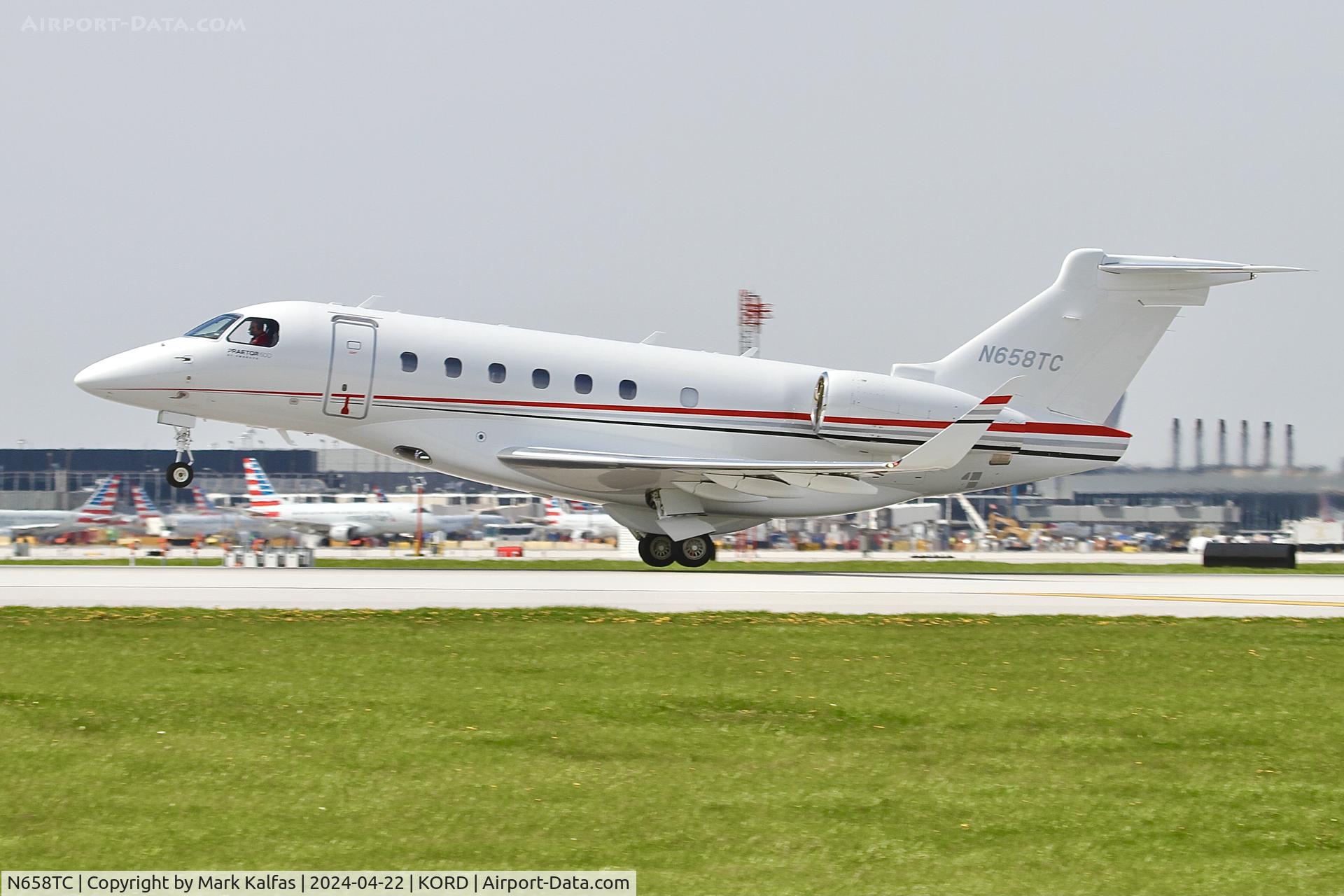 N658TC, 2023 Embraer EMB-550 C/N 55020194, E550 TRAVEL YONDER CO LLC Embraer EMB-550 PRAETOR 600, N658TC departing 22L KORD