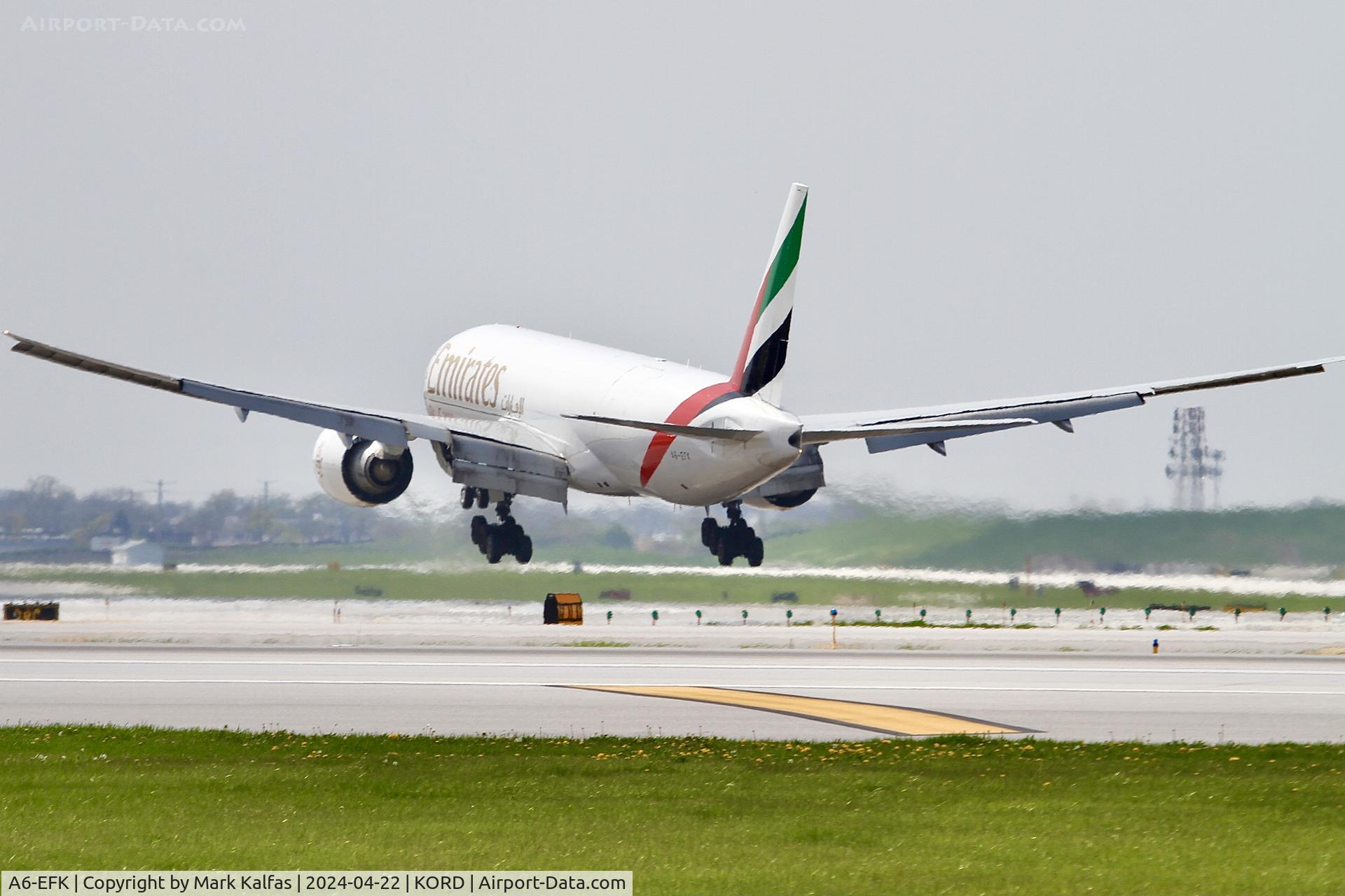 A6-EFK, 2013 Boeing 777-F1H C/N 35611, B77L Emirates Sky Cargo Boeing 777-F1H  A6-EFK arriving 28C KORD