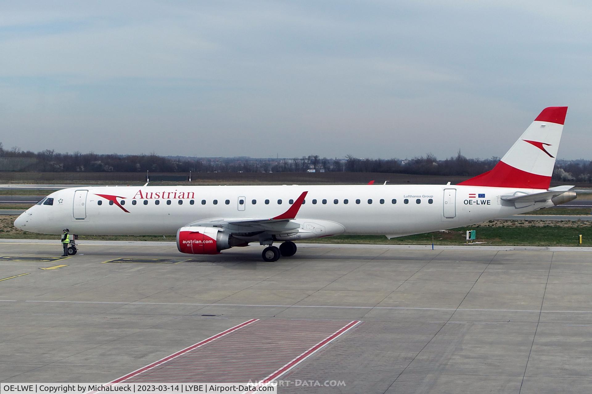 OE-LWE, 2012 Embraer 195LR (ERJ-190-200LR) C/N 19000553, At Nikola Tesla