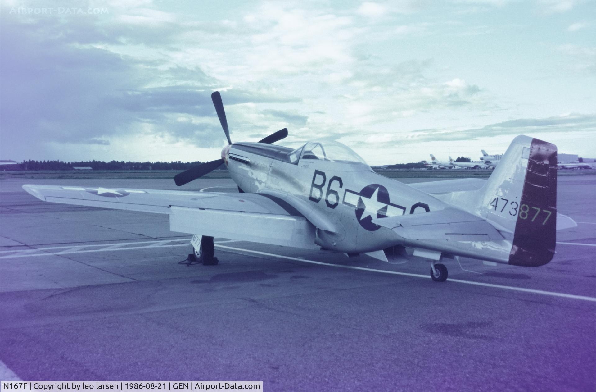 N167F, 1944 North American P-51D Mustang C/N 122-40417, Oslo Gardermoen 21.8.1986