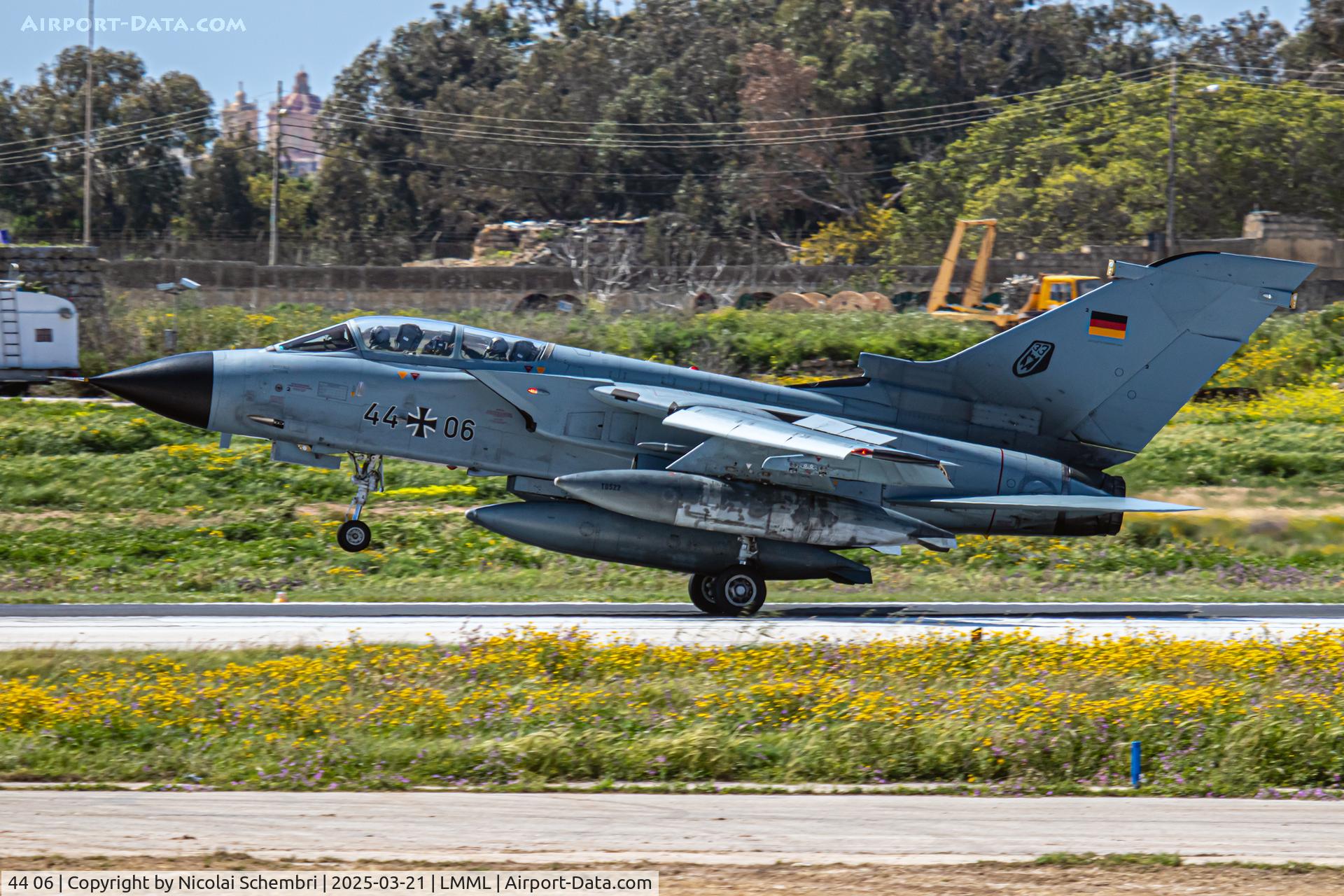 44 06, Panavia Tornado IDS C/N 272/GS071/4106, Landing on runway 13 during a visit to MLA for navigation training