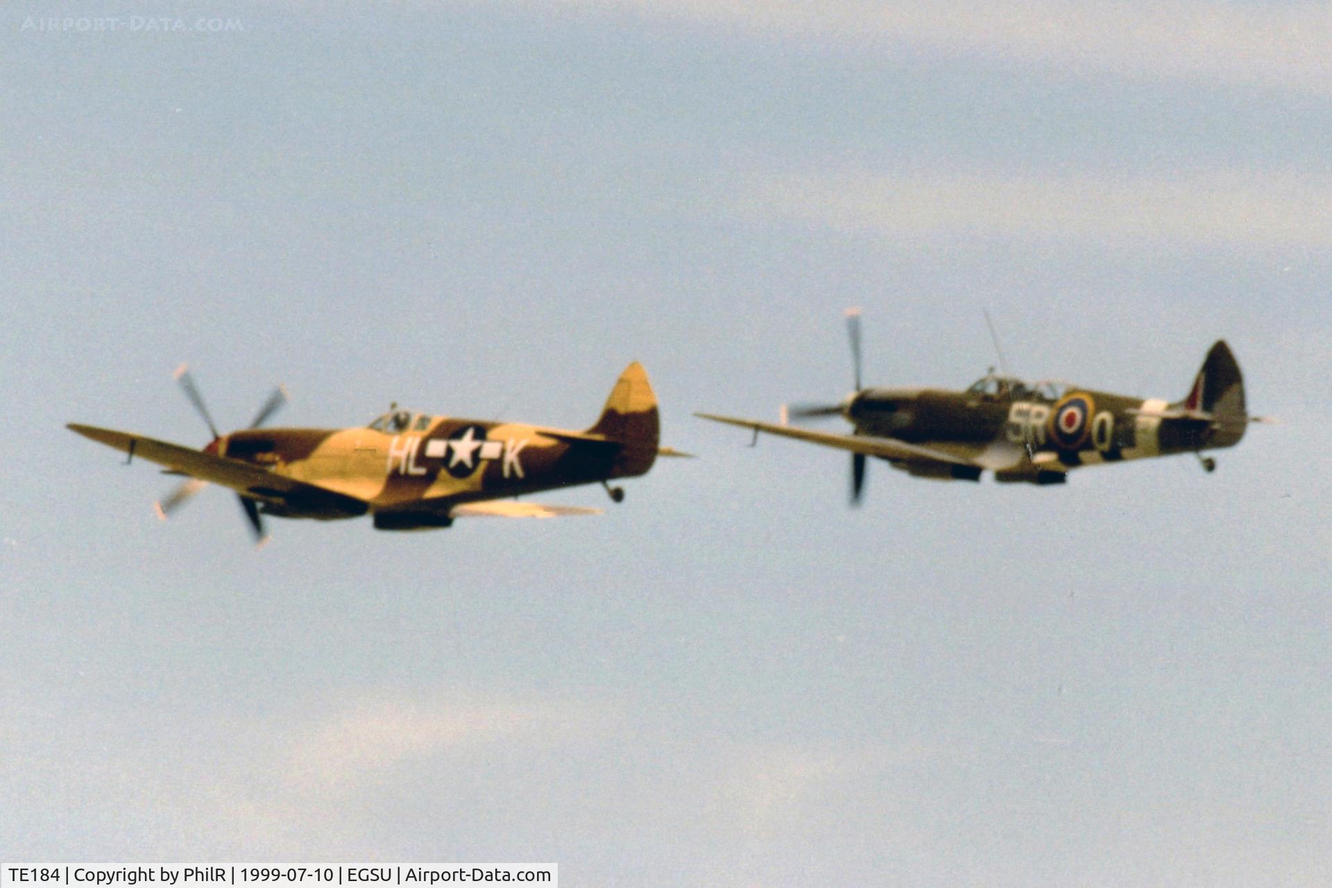 TE184, 1945 Supermarine 361 Spitfire LF.XVIe C/N CBAF.IX.4394, TE184 (G-MXVI) 1945 PV202 (G-TRIX) 1944 VS Spitfire LFXVlE & T9 RAF Duxford 10.07.99