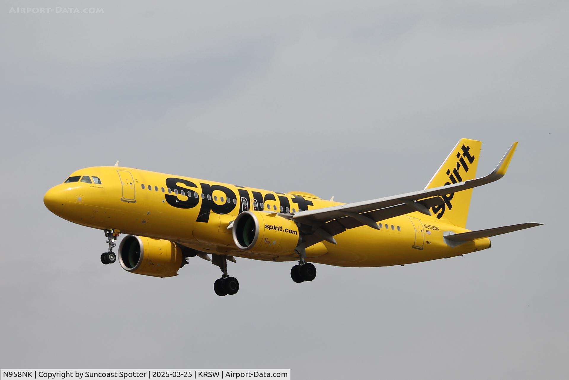 N958NK, 2022 Airbus A320-271N C/N 10860, Spirit Flight 224 arrives at Southwest Florida International Airport following flight from Detroit Metro Airport