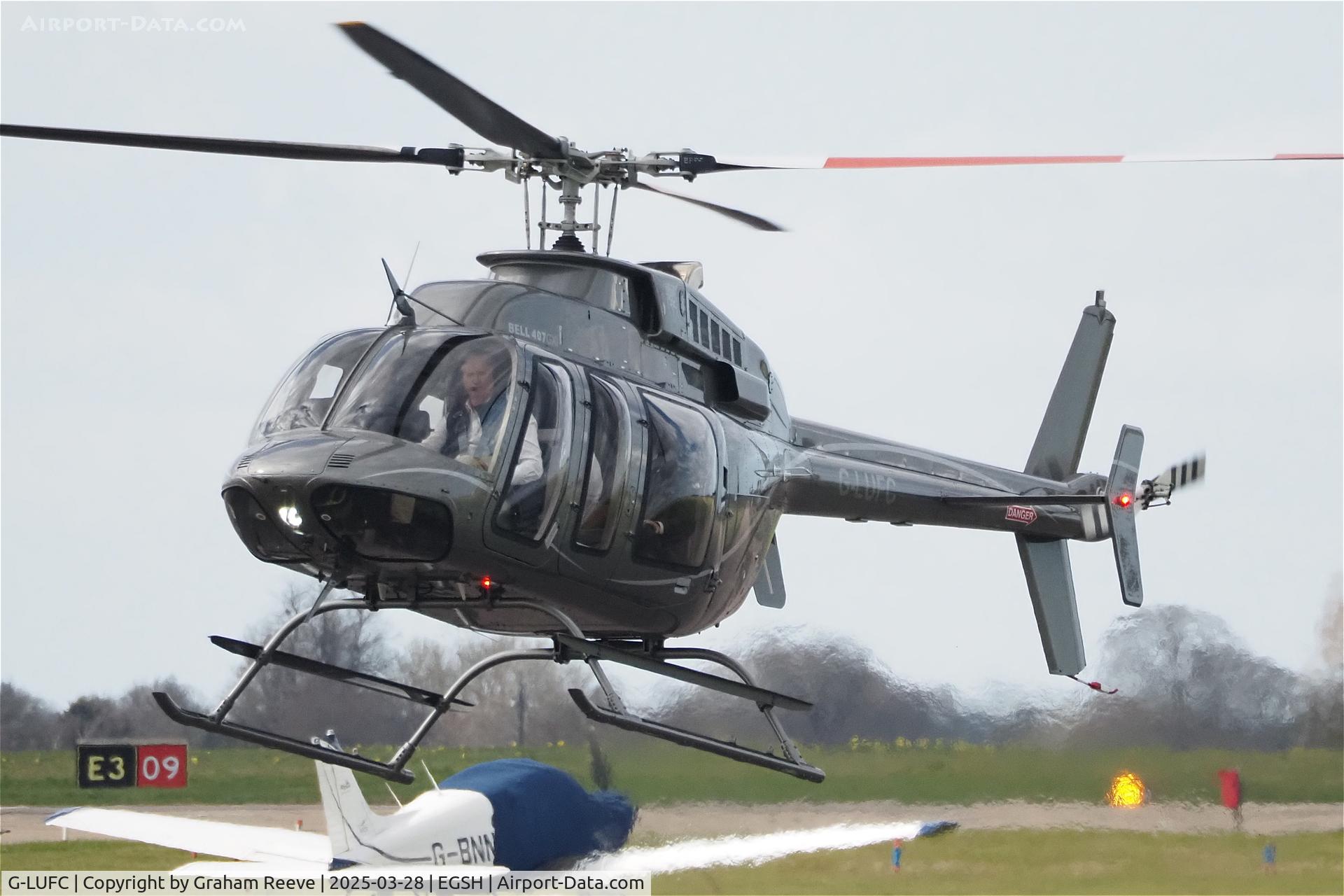 G-LUFC, Bell 407GXi C/N 56370, Landing at Norwich.