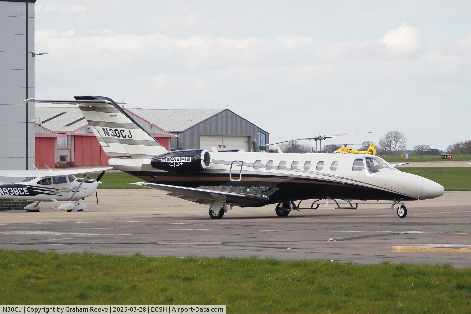 N30CJ, 2014 Cessna 525B  Citation CJ3+ C/N 525B-0451, Departing from Norwich.
