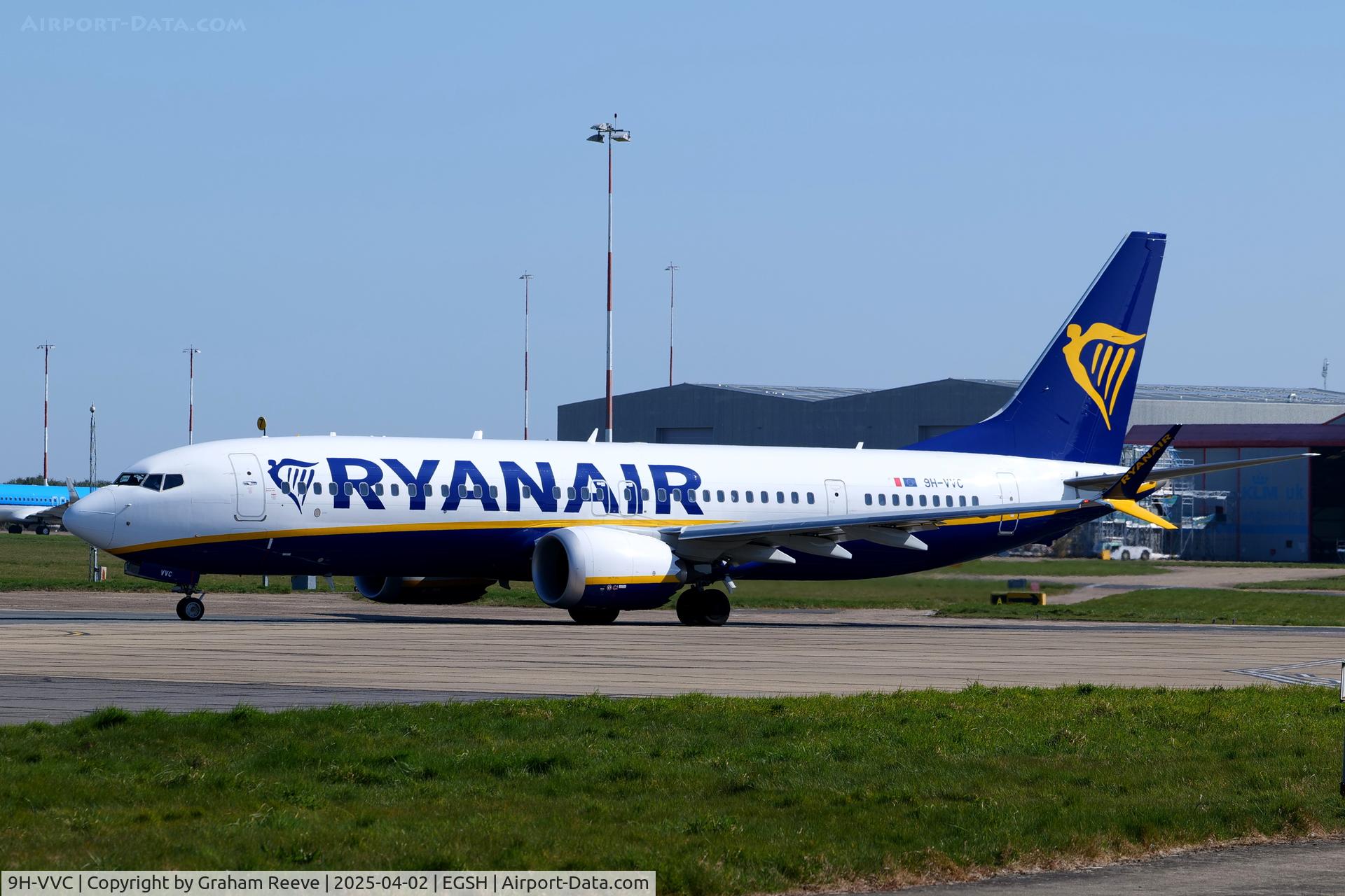 9H-VVC, 2022 Boeing 737-8-200 MAX C/N 65895, Departing from Norwich.