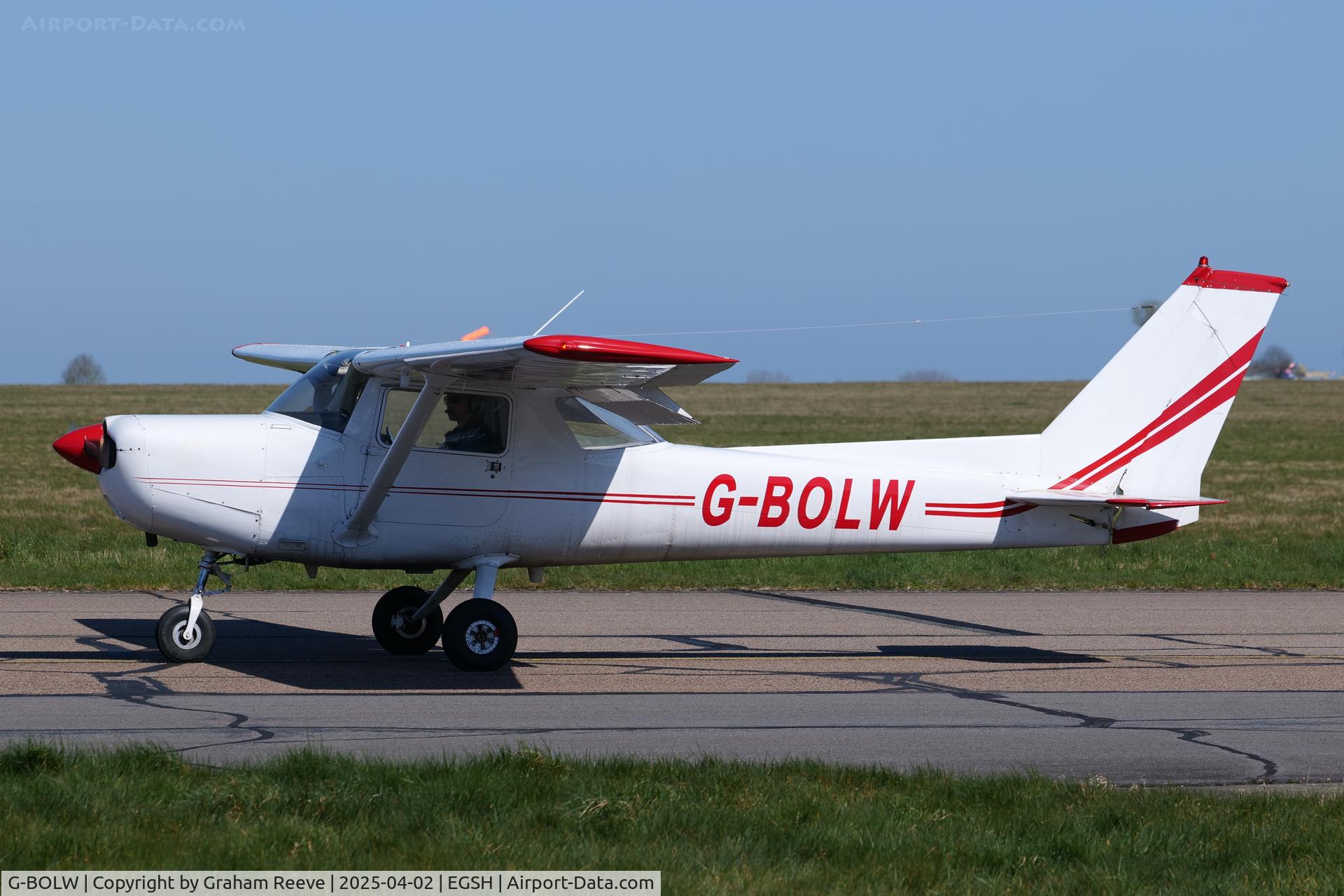 G-BOLW, 1977 Cessna 152 C/N 15280589, Just landed at Norwich.