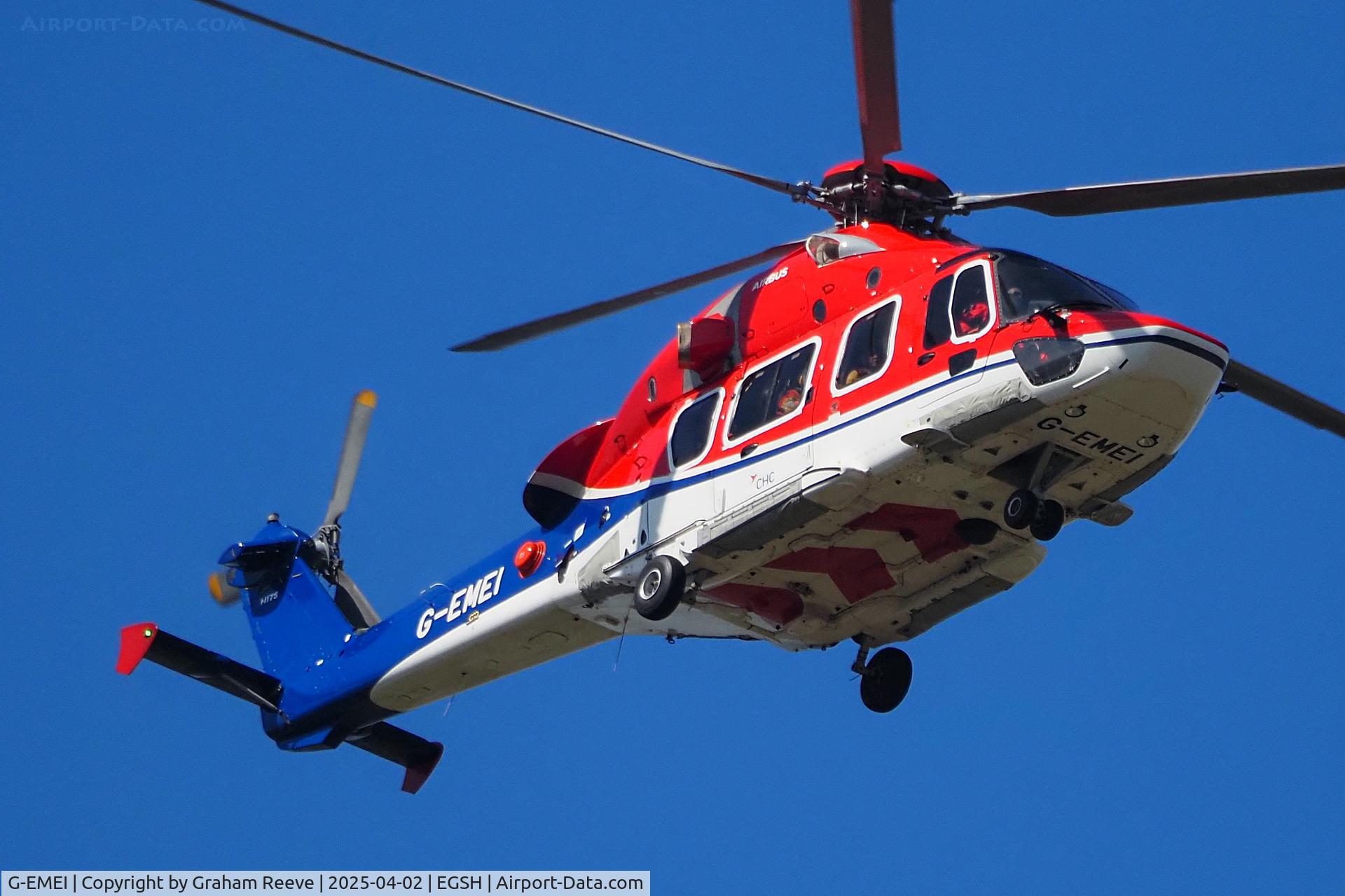 G-EMEI, 2020 Airbus Helicopters EC 175B C/N 5038, Departing from Norwich.