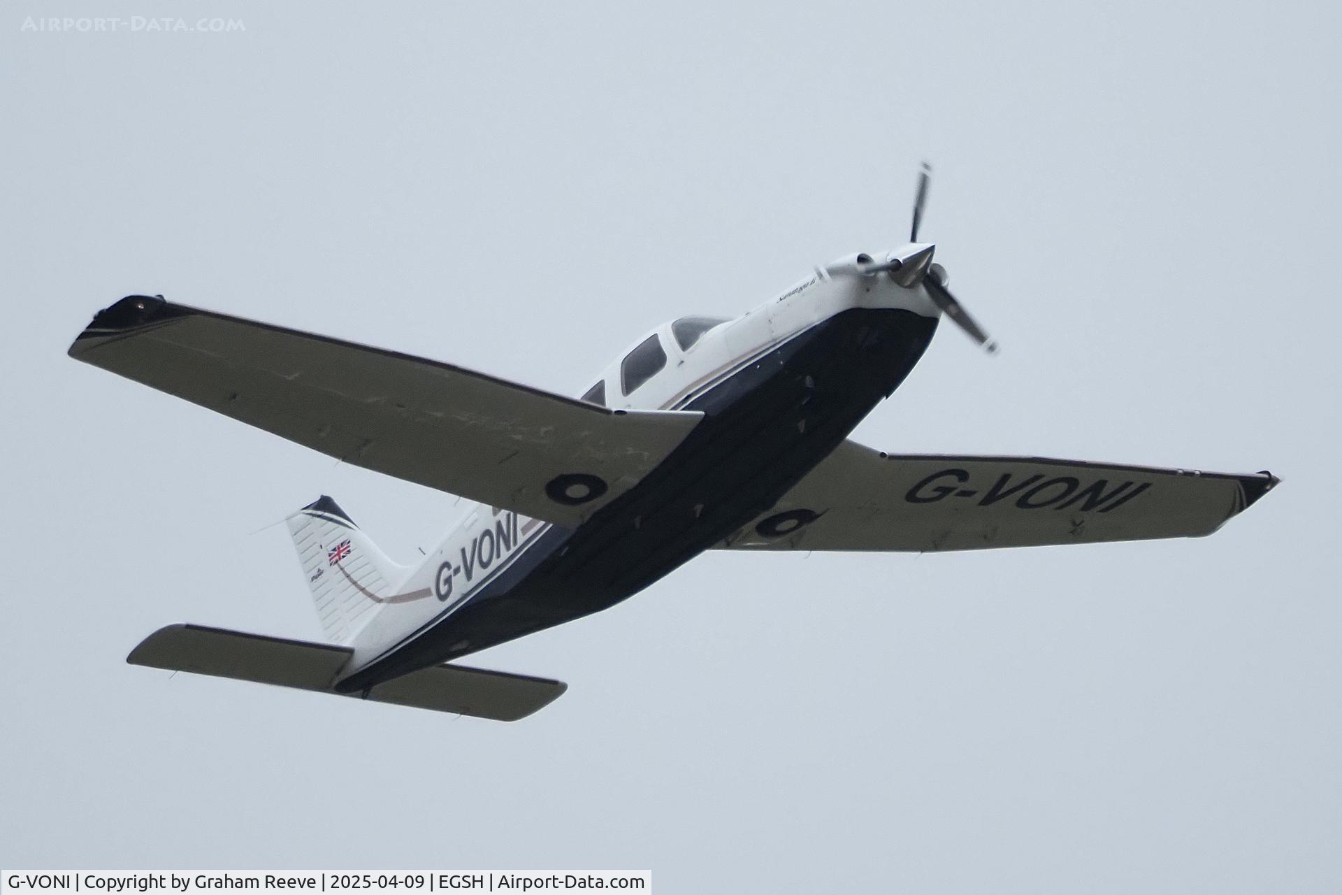 G-VONI, 2006 Piper PA-32R-301T Turbo Saratoga Turbo Saratoga C/N 3257441, Departing from Norwich.