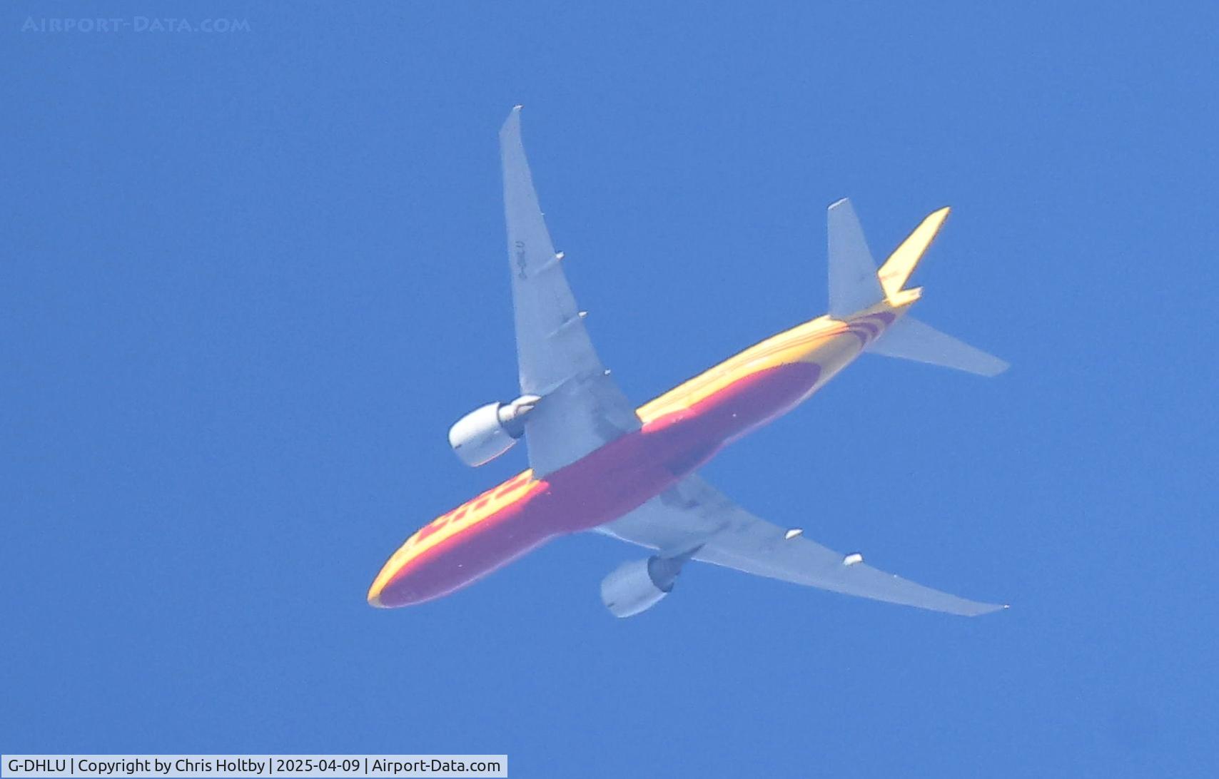 G-DHLU, 2011 Boeing 777-F6N C/N 37717, Over Potters Bar, Herts on its way to Nottingham Airport (EGBN)